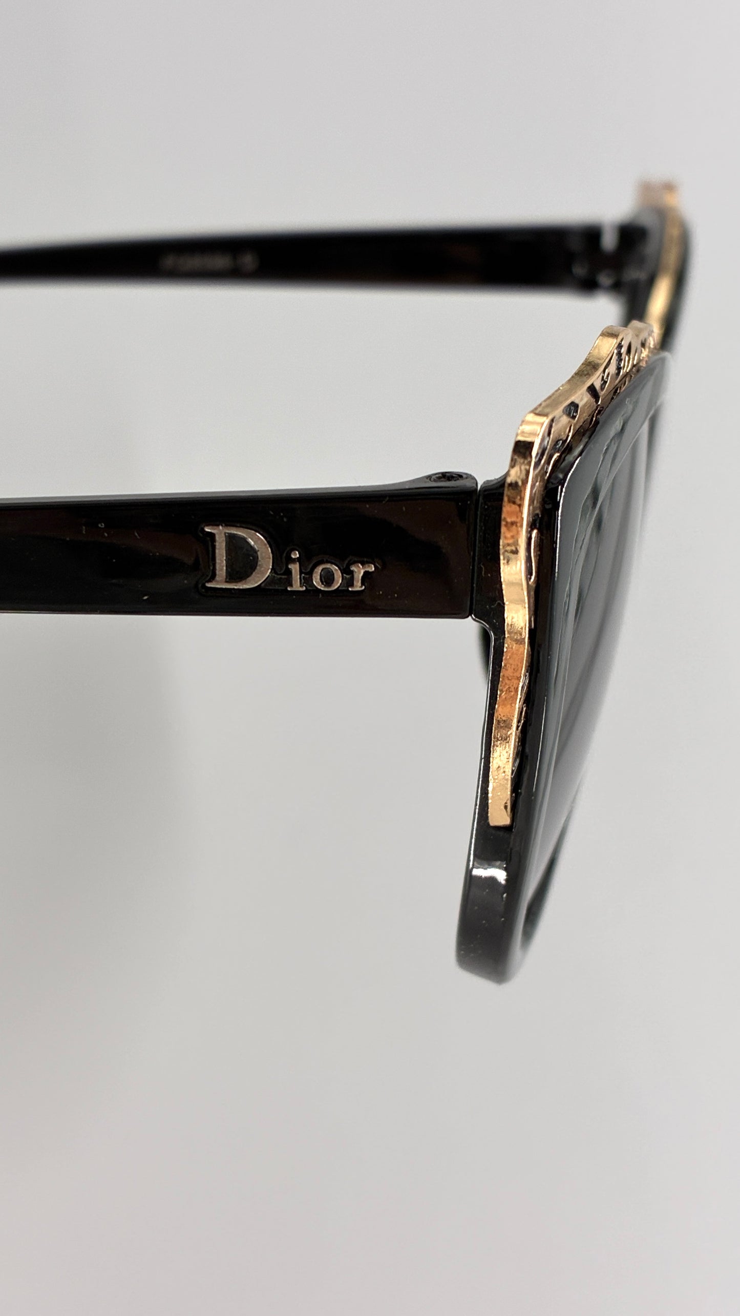 Vintage DIOR Glossy Black Sunglasses with Engraved Gold Detailing *Unauthenticated