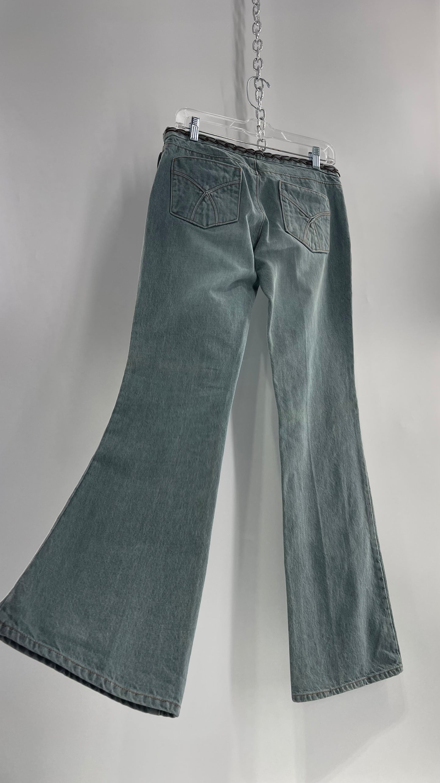 Vintage GAP Light Wash Denim Kick Flares with Bronze Chain Link Waistline (2)