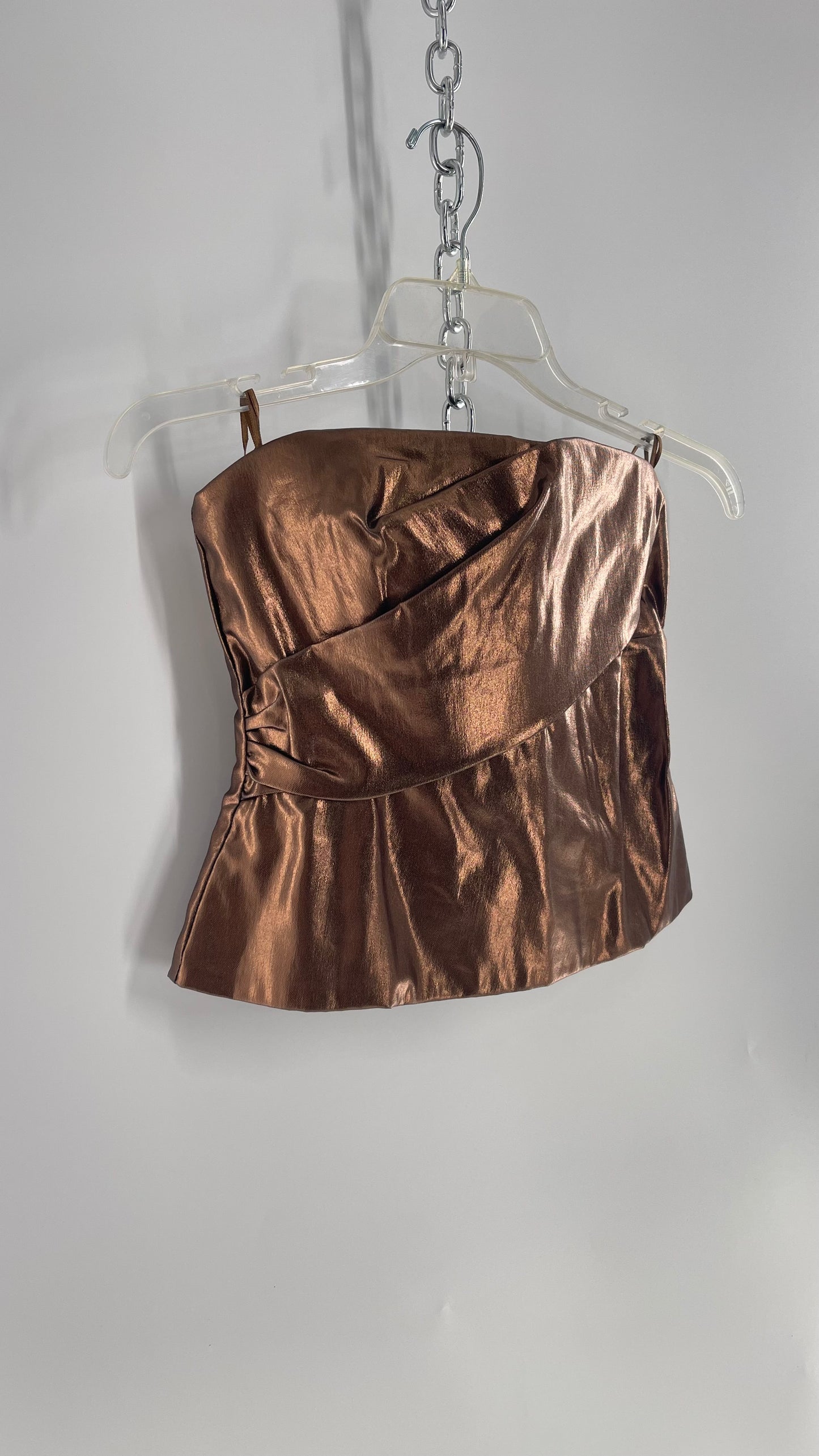 ZARA Metallic Bronze Bustier With Draping Detail and Tags Attached (Small)