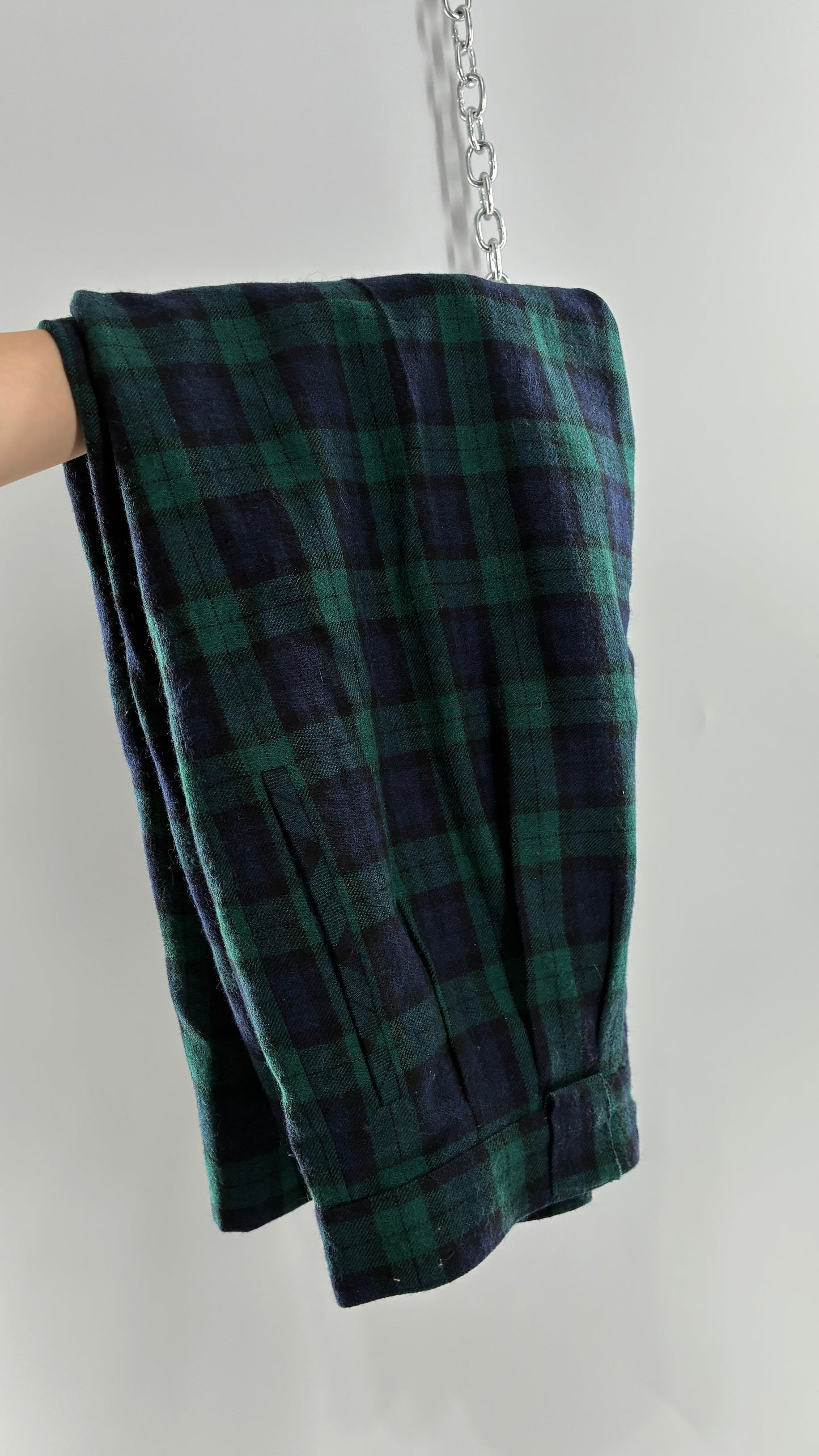 Vintage Collectible Gold by GIORGIO SANT’ANGELO 100% Wool Plaid Navy and Green Trouser (10)