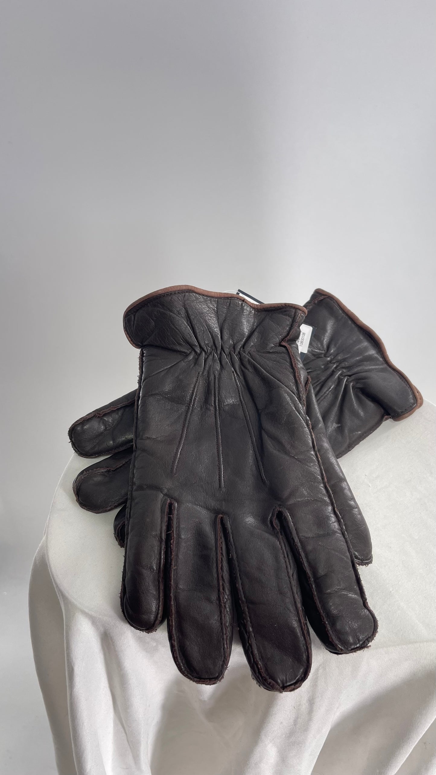 Vintage Eddie Bauer Brown Leather Lined Gloves (Medium)