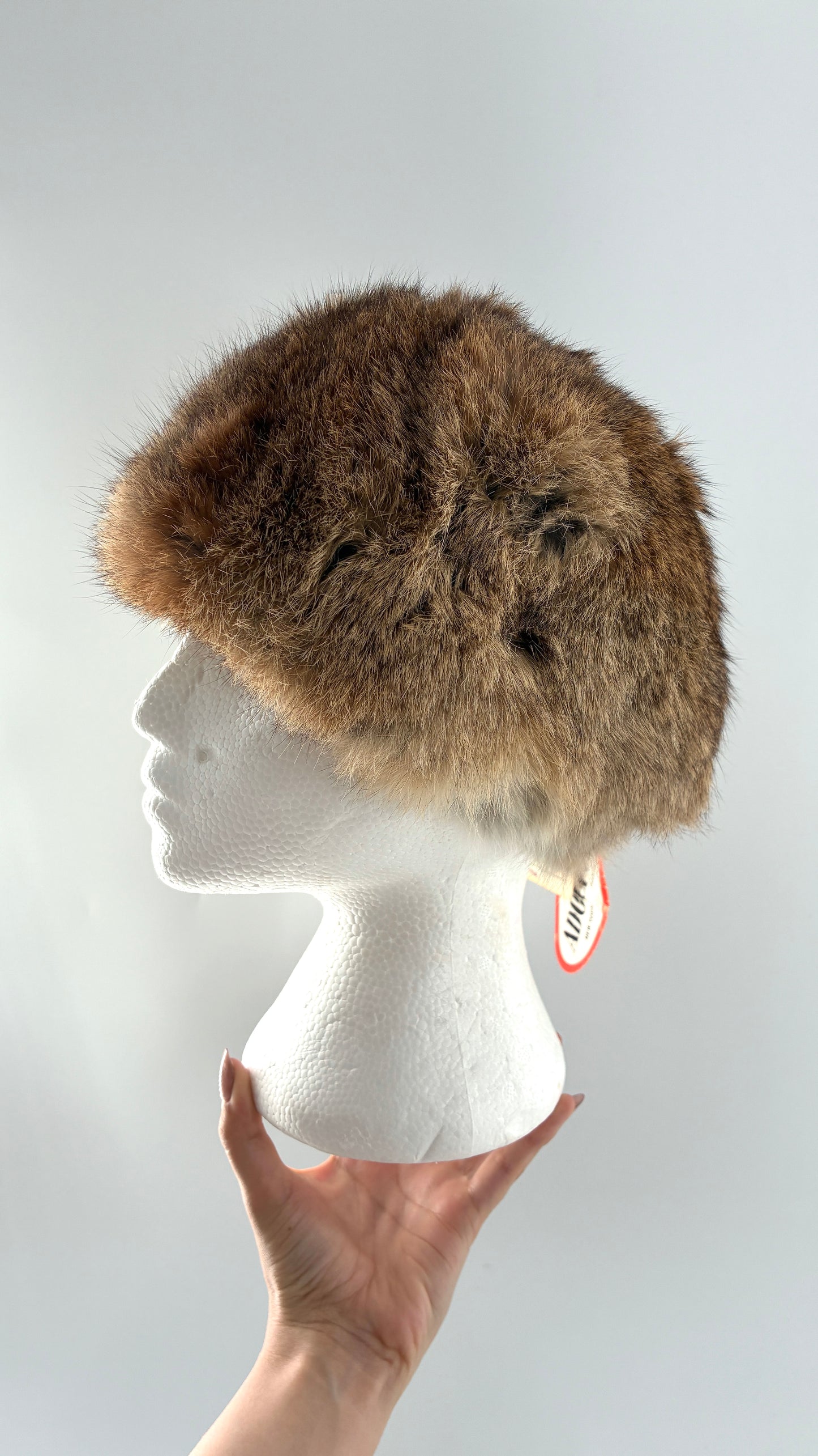 Deadstock Vintage 1960s ADOLFO II New York Paris Genuine Rabbit Fur Capulet Hat