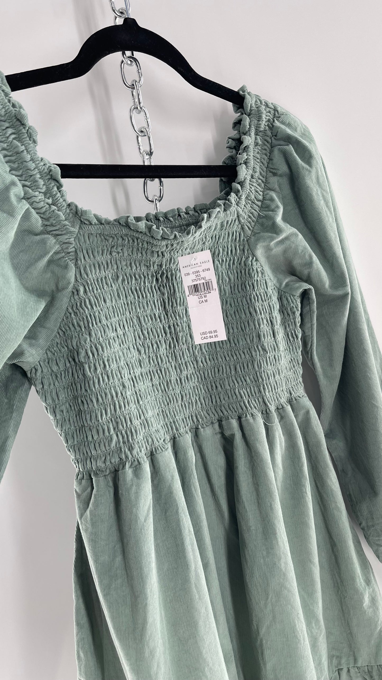 American Eagle Teal Corduroy Smocked Bust Tiered Dress  with Tags(Medium)