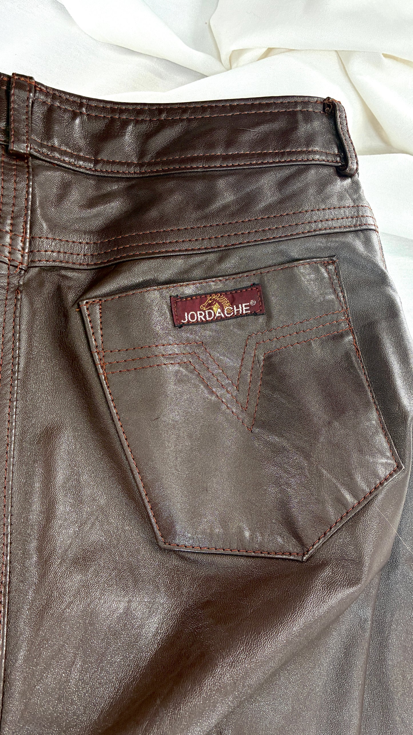 Vintage JORDACHE X CJ TODD Chocolate Brown Genuine Leather Trouser Moto Jacket Set (Small)