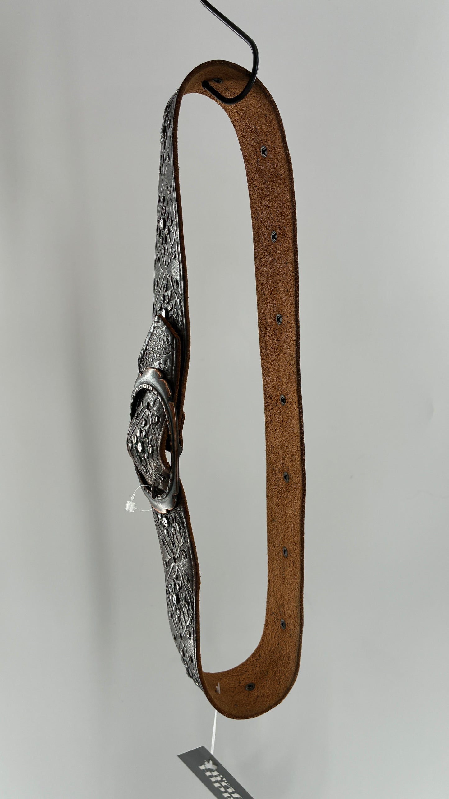 Vintage Abercrombie & Fitch Brown Leather Embossed Belt with Rhinestone Details (Small)