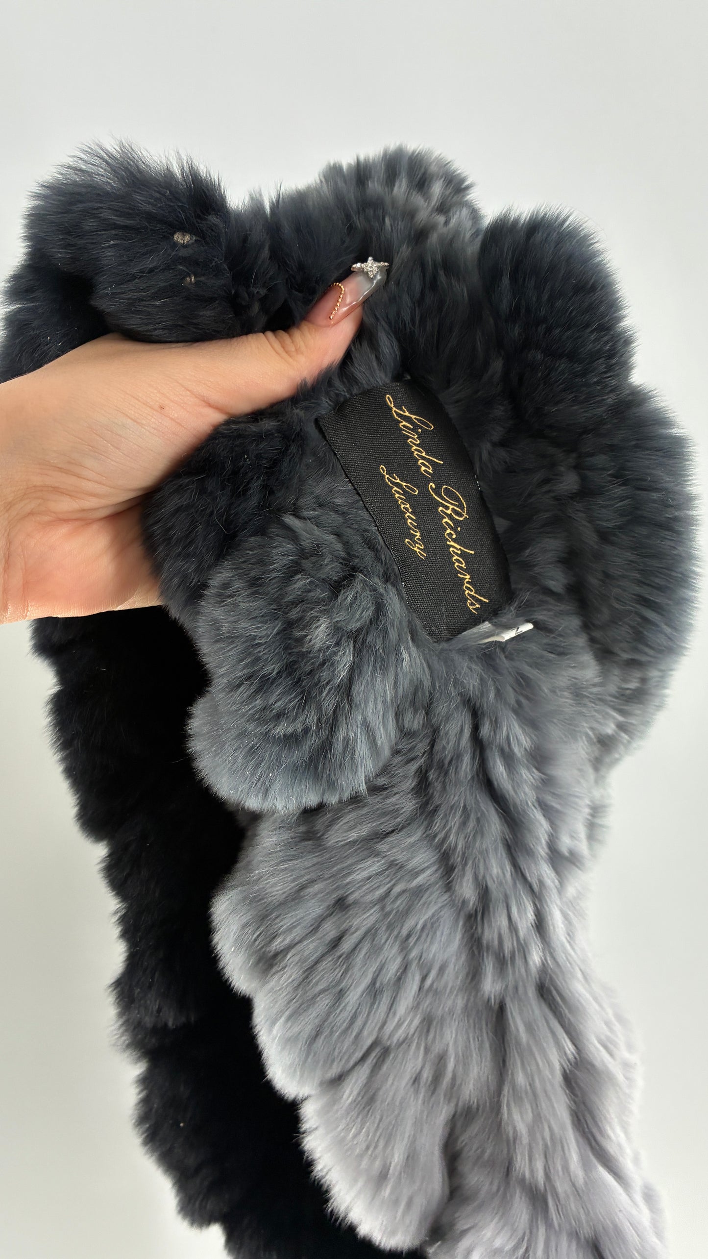 Vintage LINDA RICHARDS LUXURY Genuine Rabbit Fur Gradient Gray to Black Scarf