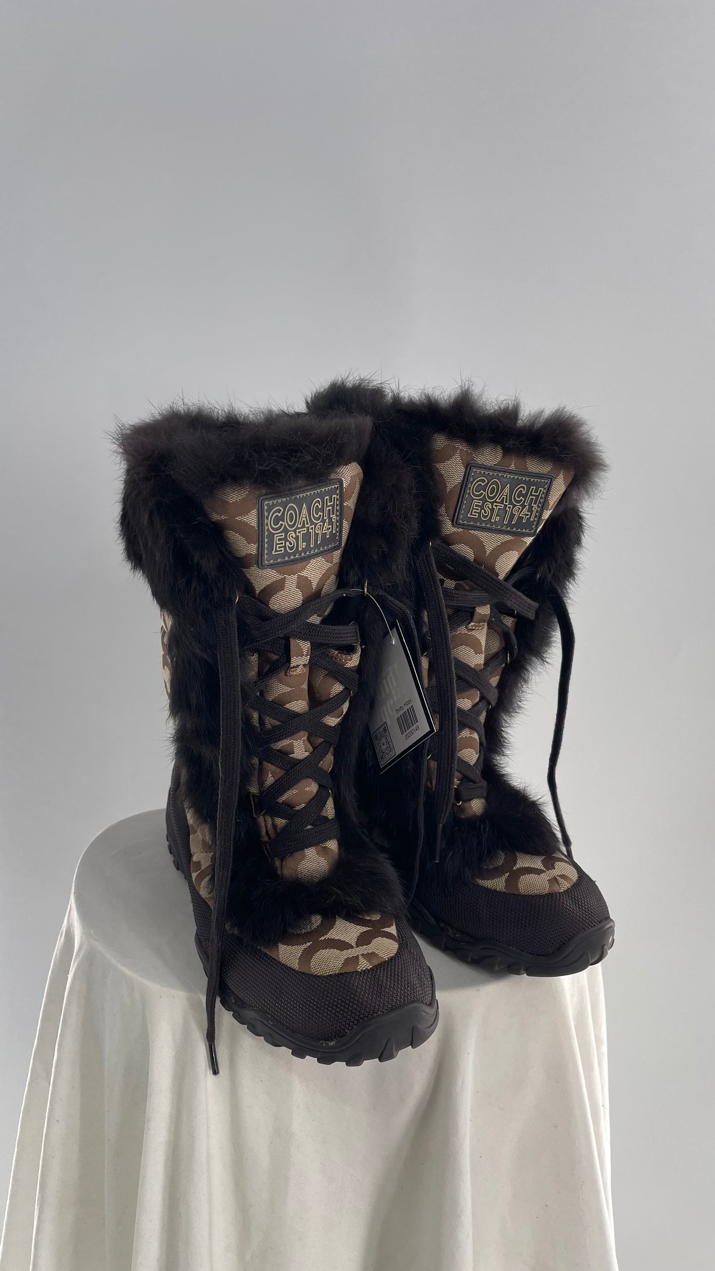 COACH Jennie Signature Quilted All Over Monogram Print Winter Boot with Rabbit Fur Trim (9)