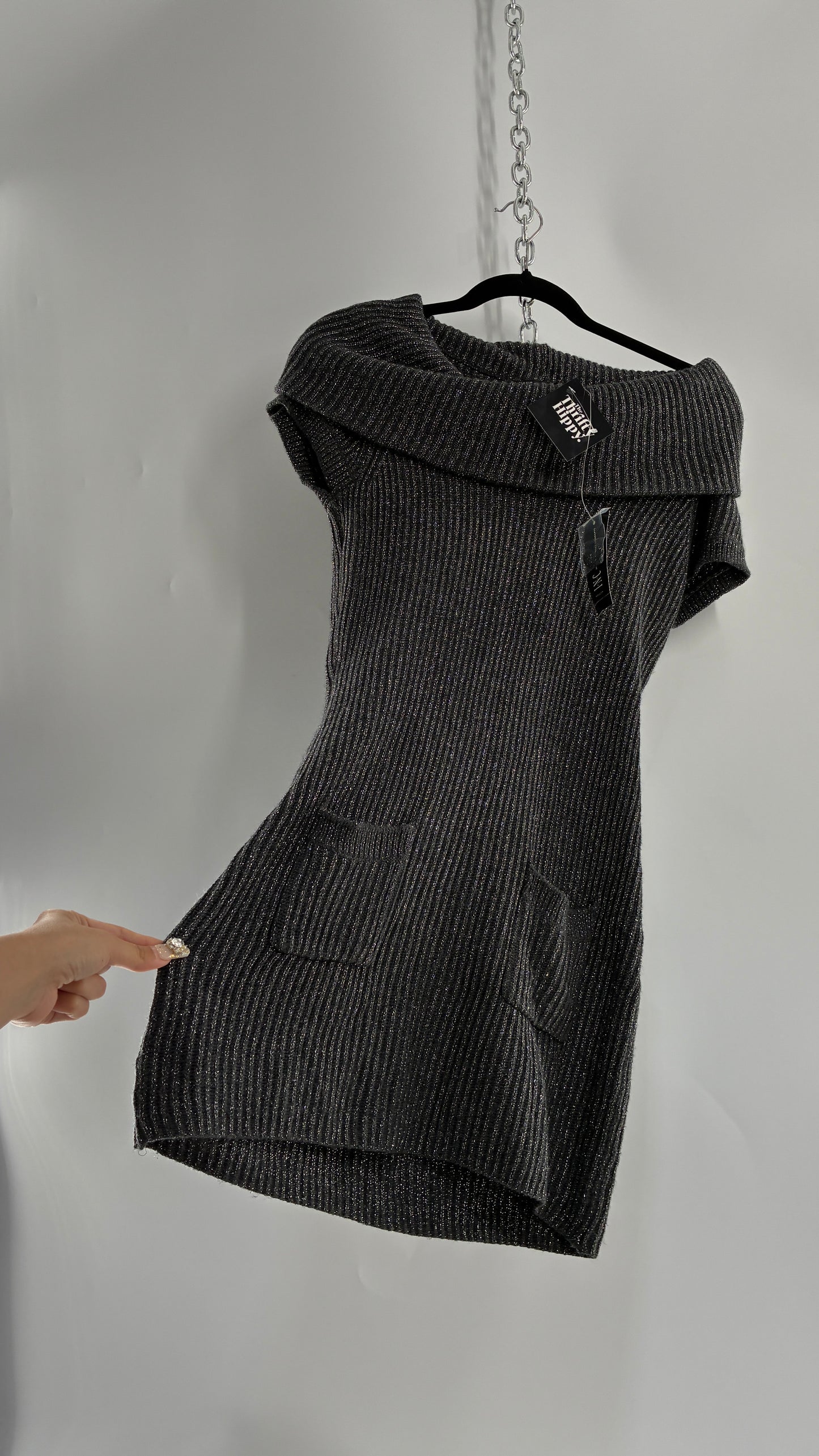 Vintage INC International Concepts Grey Silver Knit Off the Shoulder Dress with Tags Attached (Large)