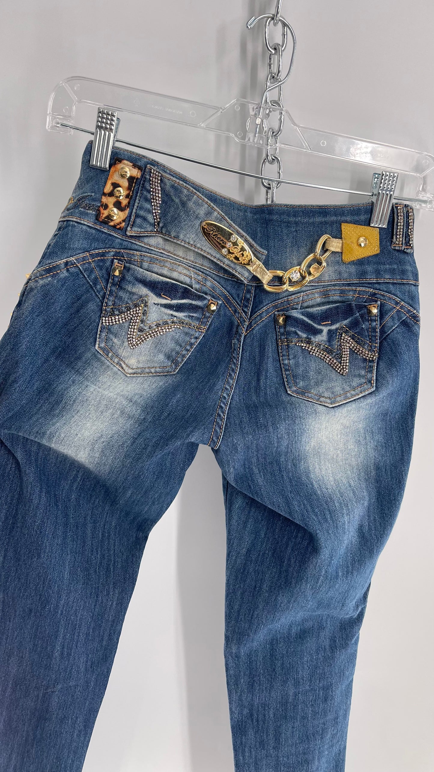 Vintage Brazilian Rhero Jean with Gold Leopard Buckle and Bum Chain (36)