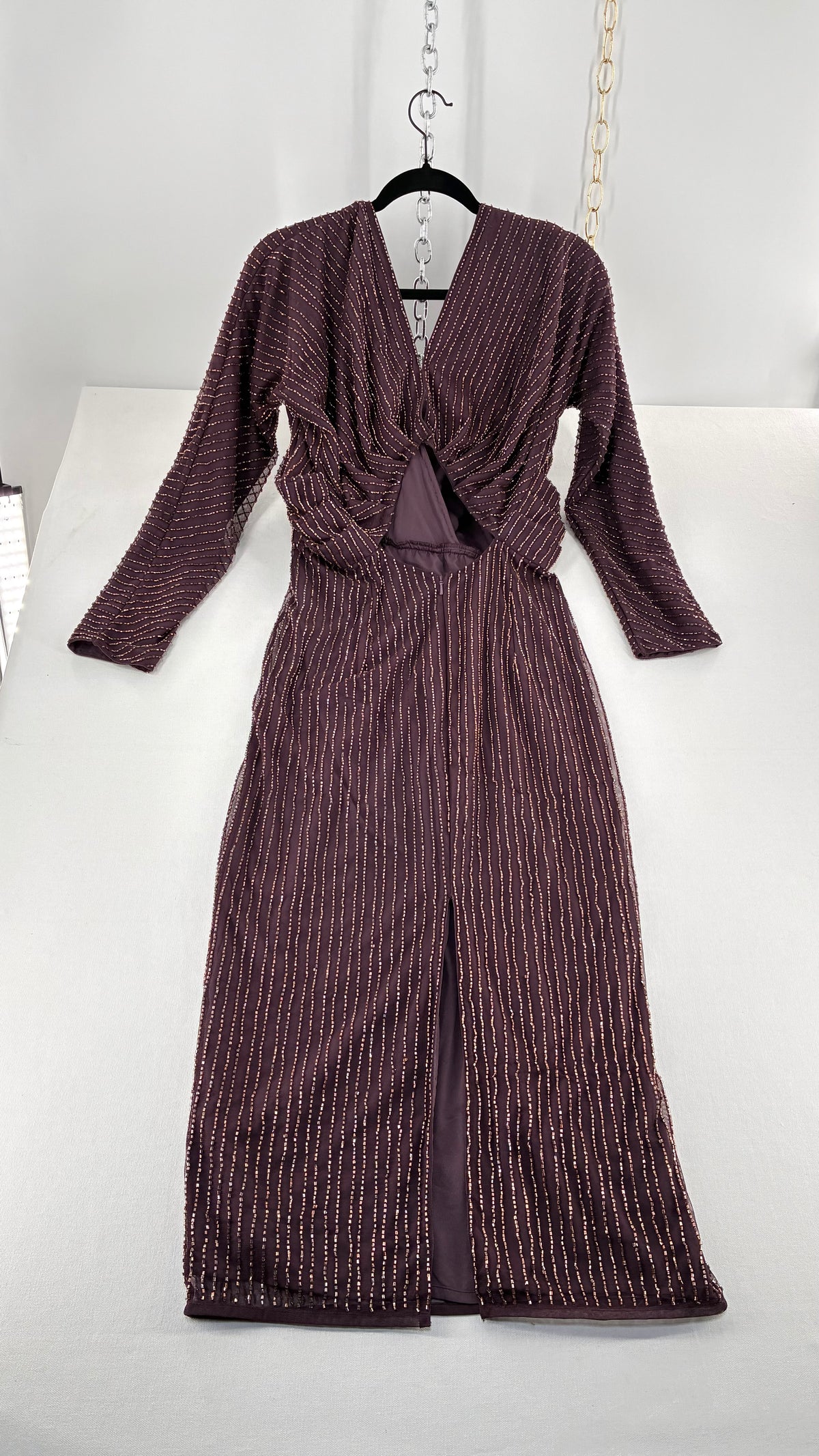 Vintage ASOS Beaded Plum Dress with Draping Open Back (6)
