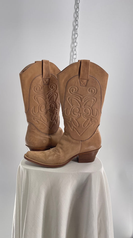 Vintage Xenny Penny Light Tan Embossed Cowboy Boots (9M)