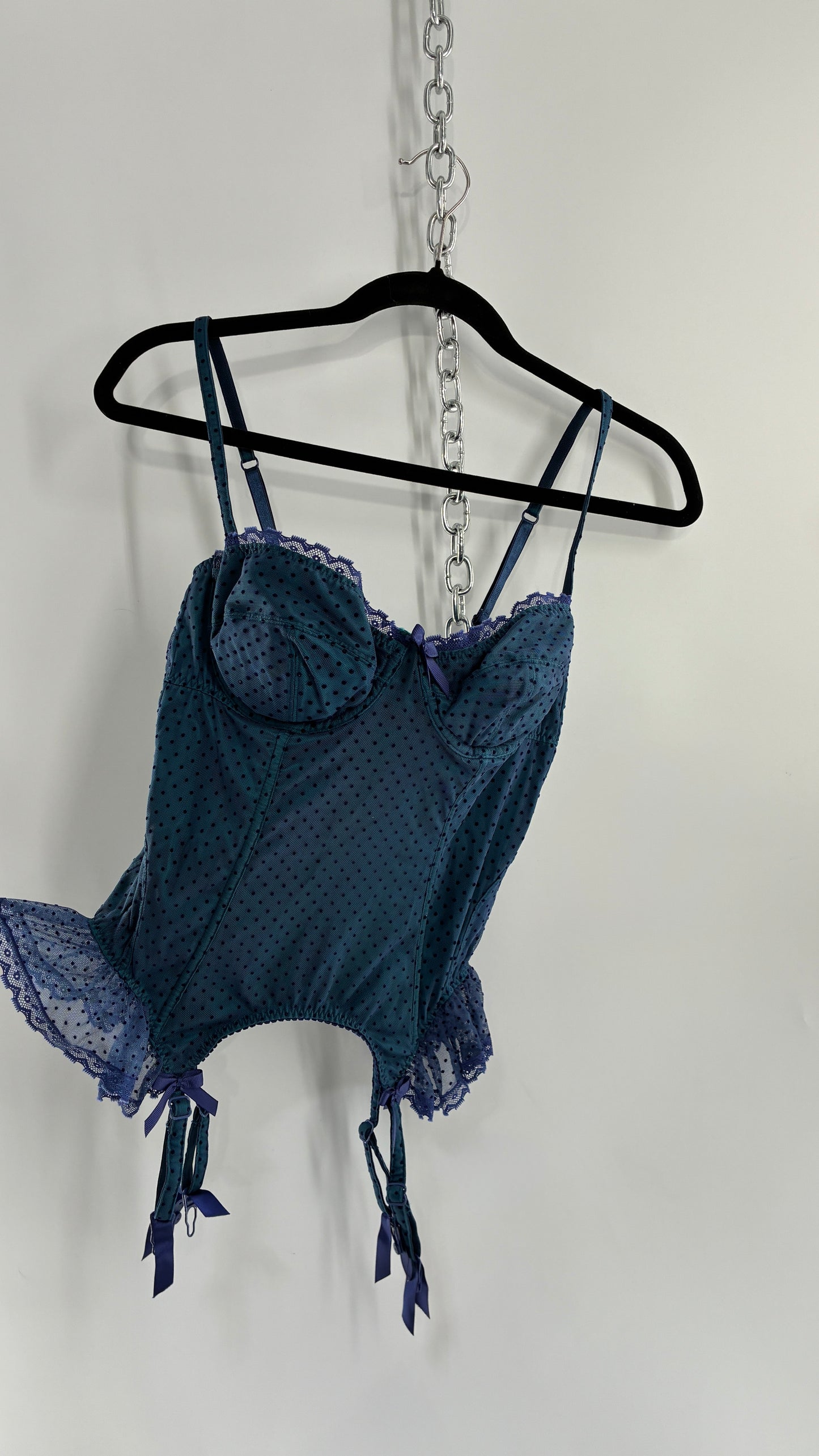 Vintage VICTORIA’S SECRET Sexy Little Things Navy Blue Polka Dotted Corset (34C)
