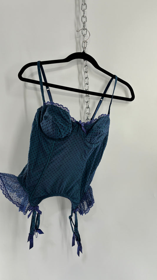 Vintage VICTORIA’S SECRET Sexy Little Things Navy Blue Polka Dotted Corset (34C)