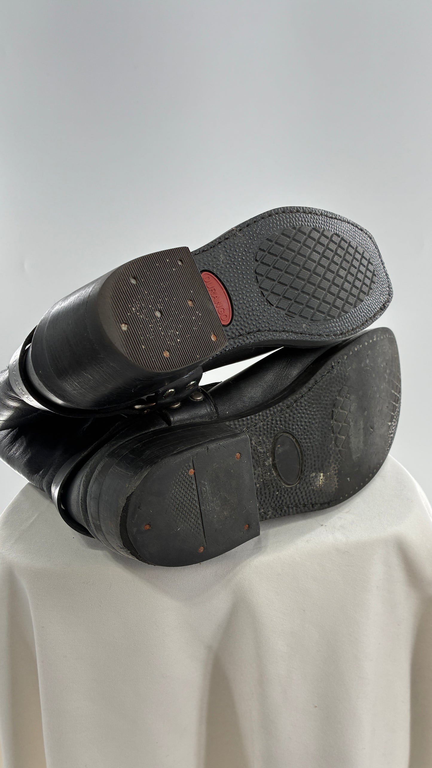 Vintage Mismatched Black Heavy Duty Leather Motorcycle Boots (8,9?)