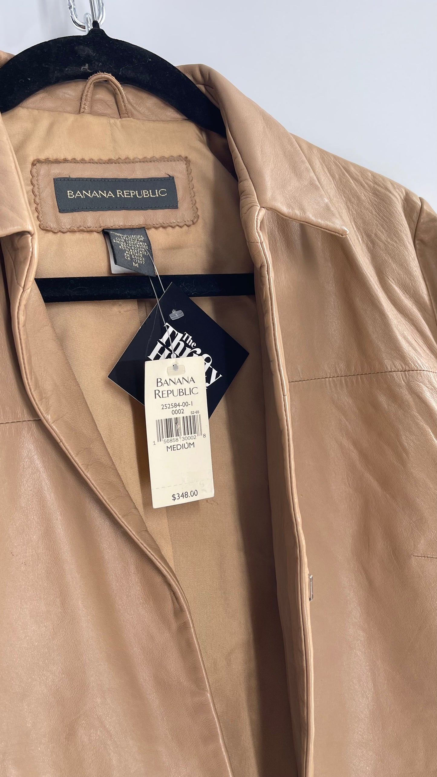 Deadstock Vintage Banana Republic Tan Soft Leather Cropped Boxy Jacket with Tags Attached (Medium)