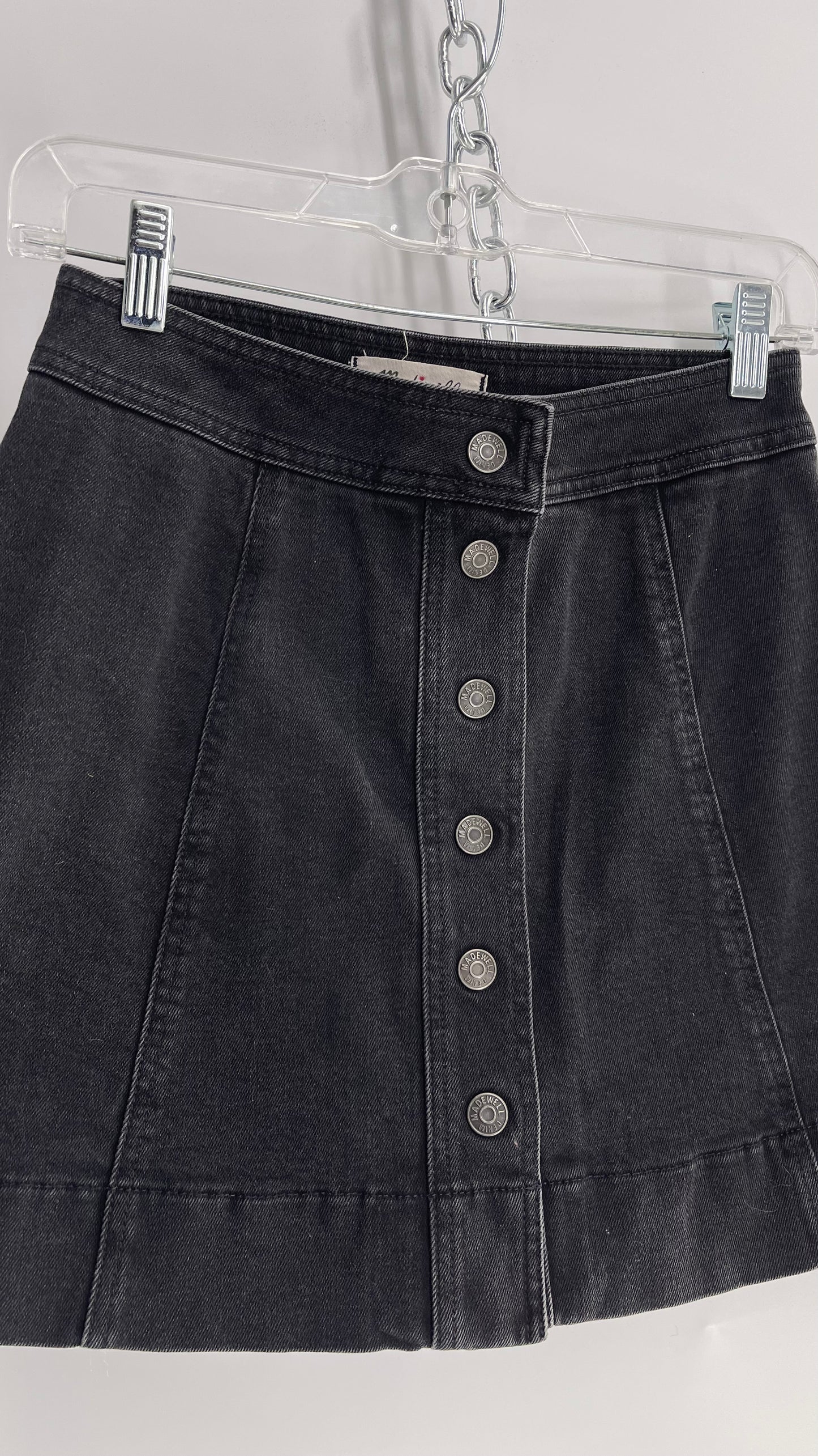 Madewell Grey/Black Denim Button Front Skirt (0)