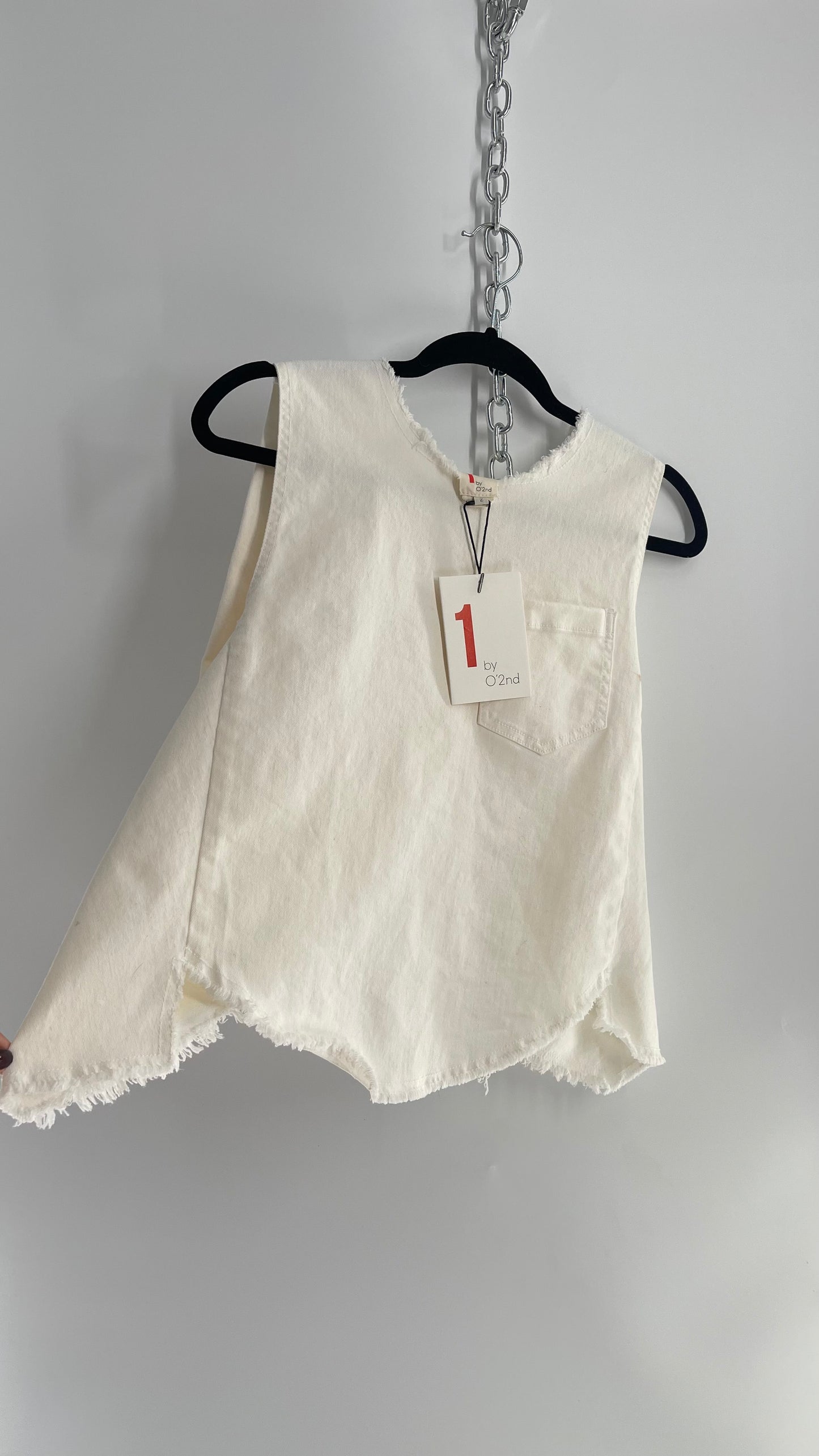 Anthropologie 1 by 0’2nd White Denim Sleeveless Cross Over Back Top with Tags Attached (2)