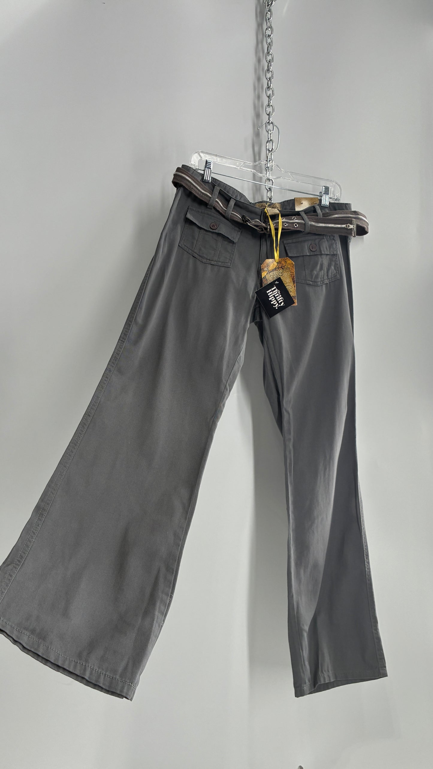 Deadstock Vintage Grey MOKACHINO Grey Pocketed Low Rise Zipper Belt Kickflares (8)
