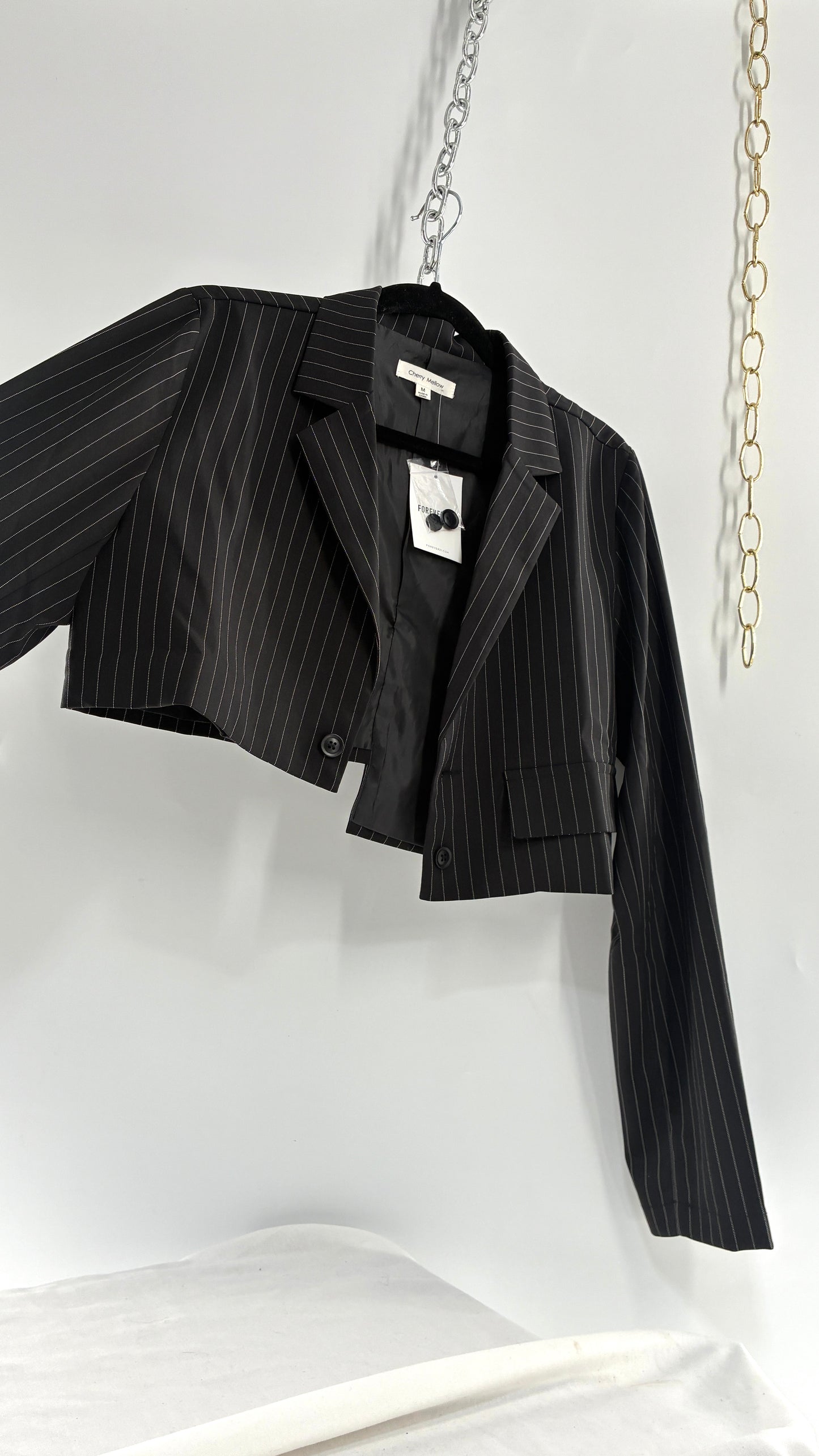 Cherry Mellow Pin Stripe Asymmetric Cropped Blazer with Tags (Small)
