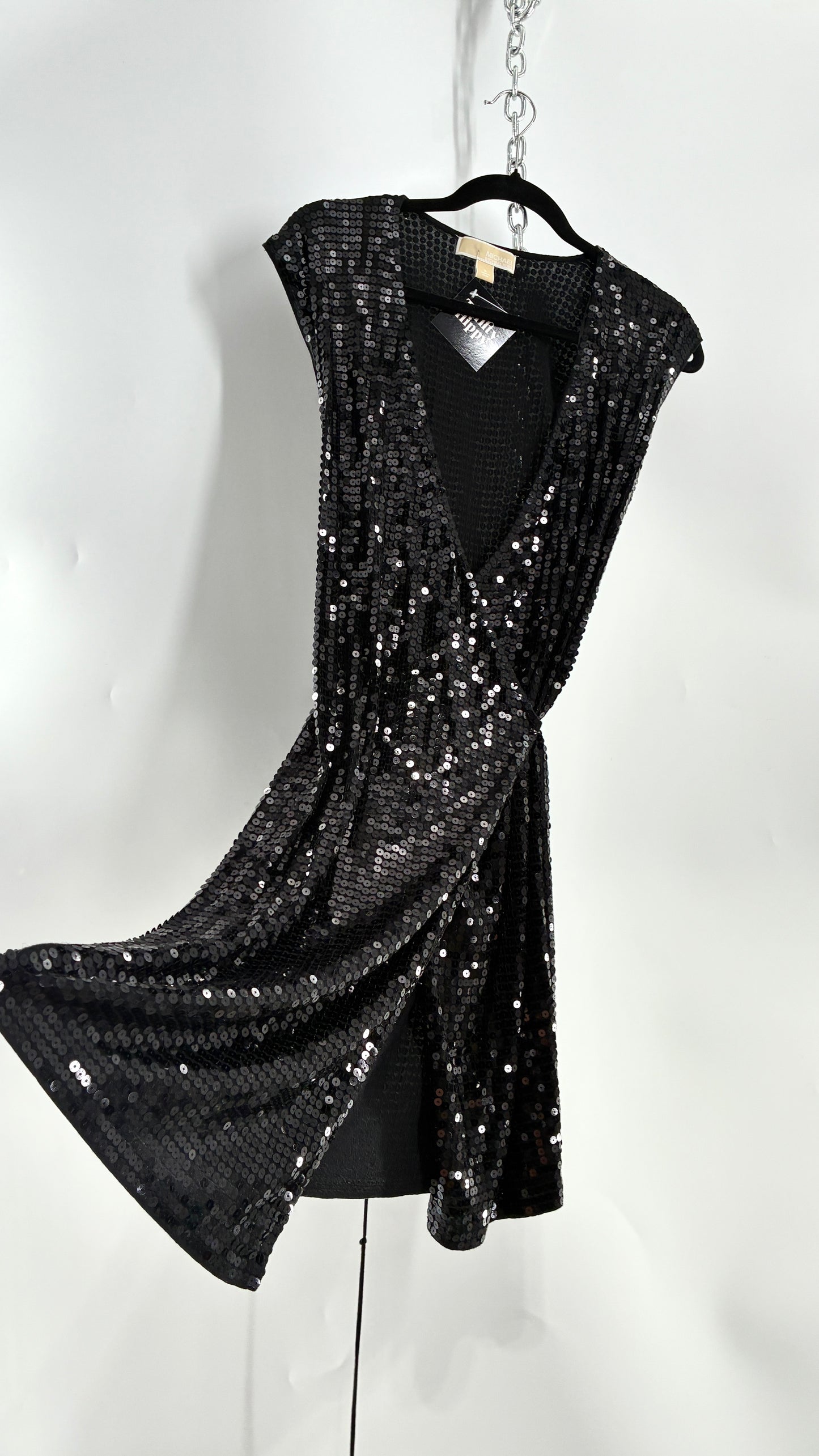Vintage MICHAEL KORS Black Sequin Wrap Dress (Small)