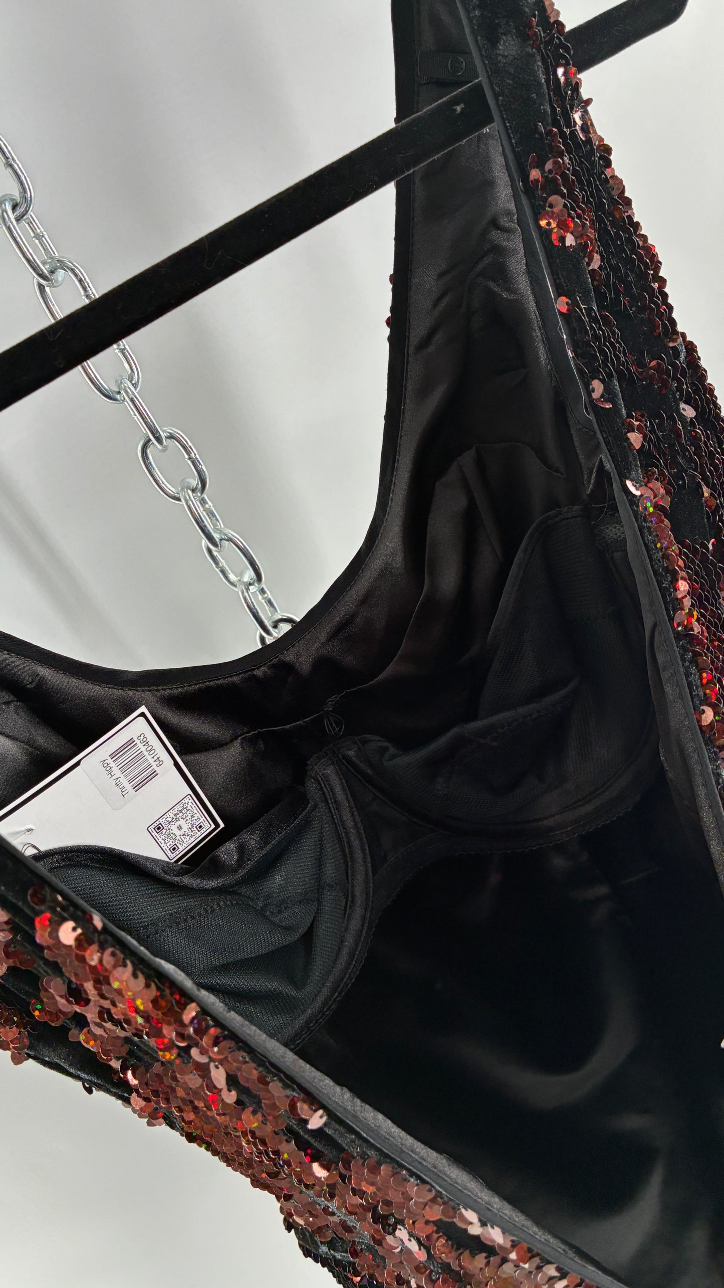 MILLY Cora Velvet, Black and Rose Gold Sequin Mini Dress with Built in Corset (4)