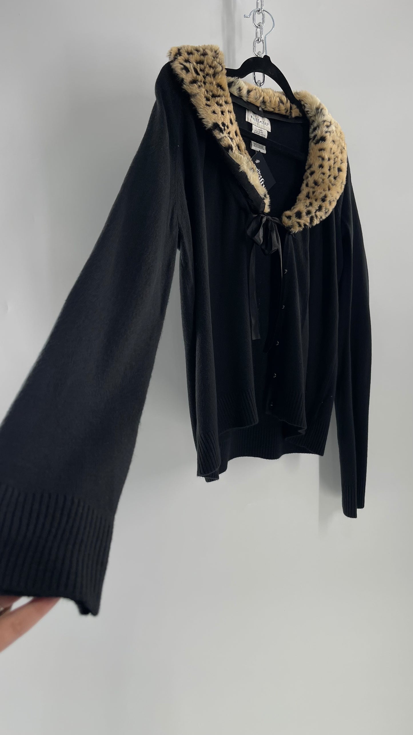 Vintage Cheetah Fur Trim Collar Cardigan (Large)