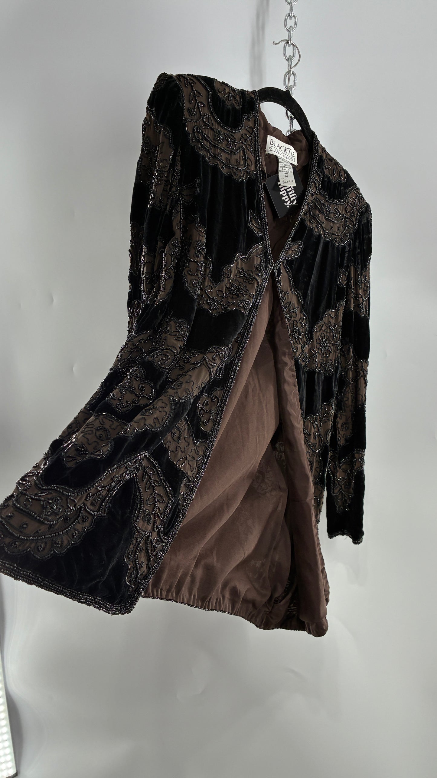 Vintage OLEG CASINI 100% Silk Velour Heavily Beaded Coat (Medium)