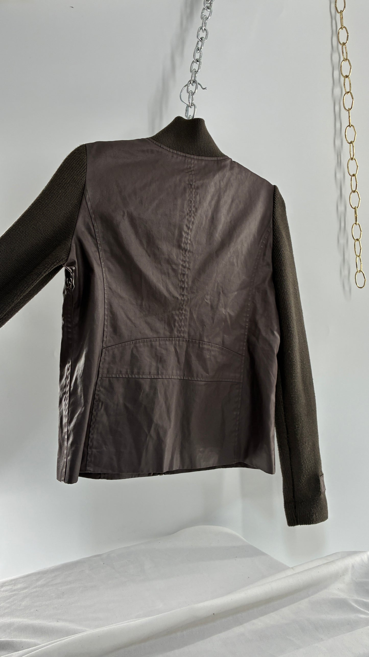 Vintage TOMMY HILFIGER Waxed Denim and Knit Sleeve Jacket (Small)