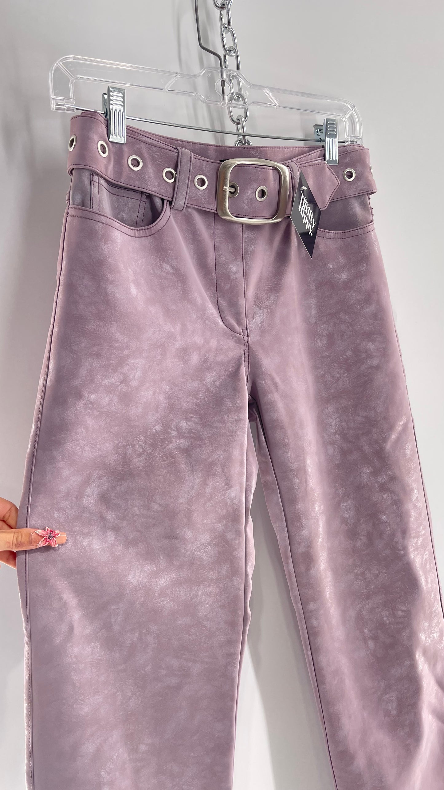 I.AM.GIA Faux Leather Lilac Textured Kickflares with Grommet Belt (XS)