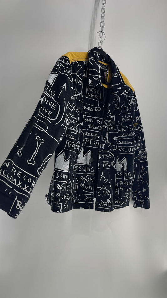 Reason X Jean-Michel Basquiat Black Jacket with Sketch All Over Pattern (XL)