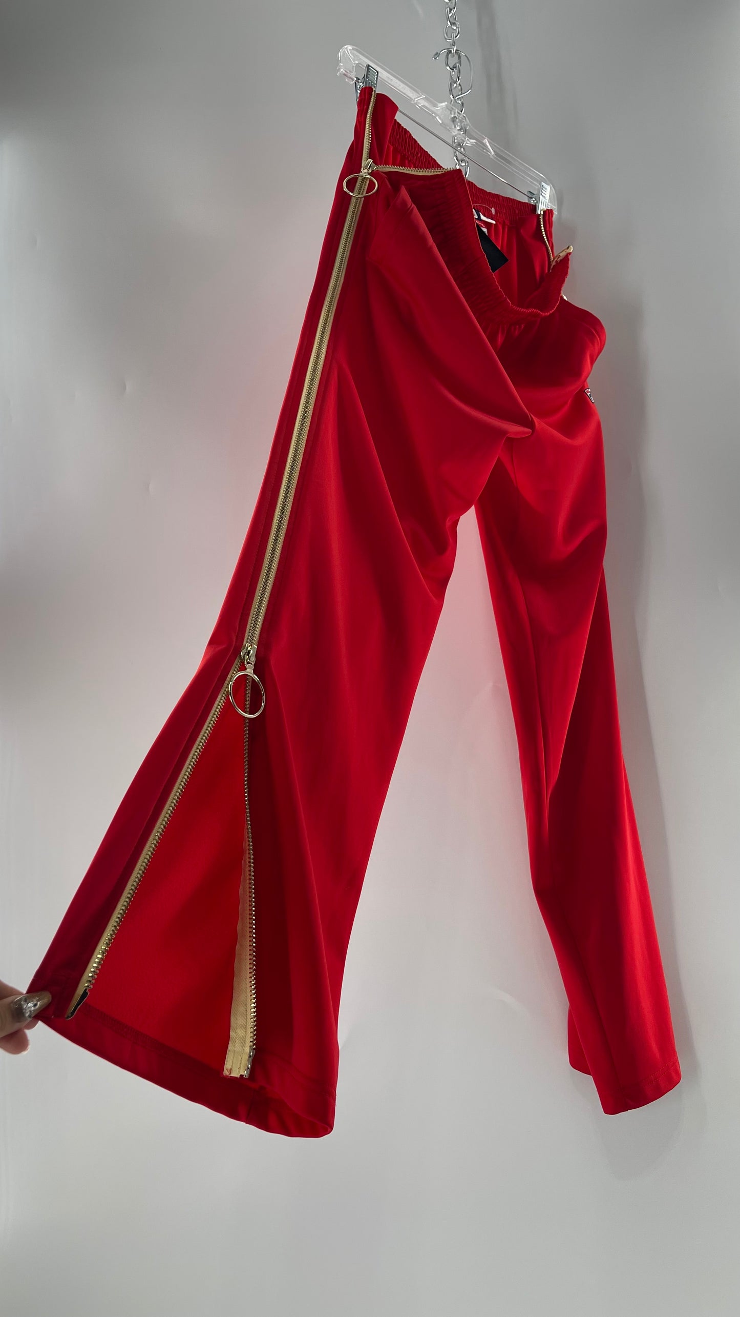 FILS X Pierre Cardin Red Complete Zip Side Wide Leg Athleisure Pant (Medium)