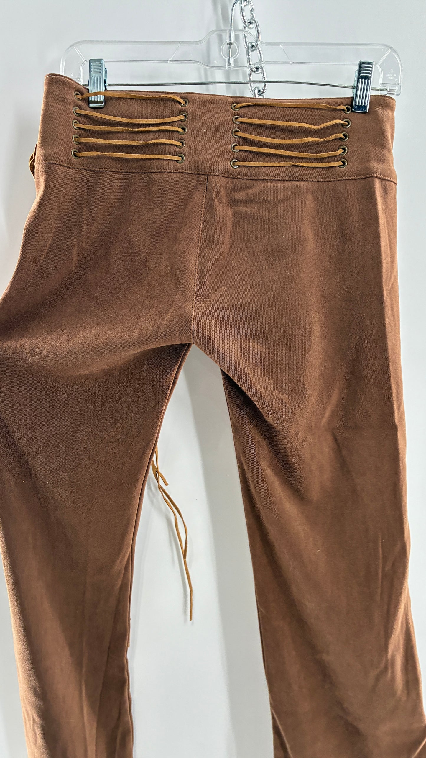 Vintage Rare L.E.I Low Rise Faux Suede Kick Flares with Wide, Thread Through Tassels Hip Band (5)