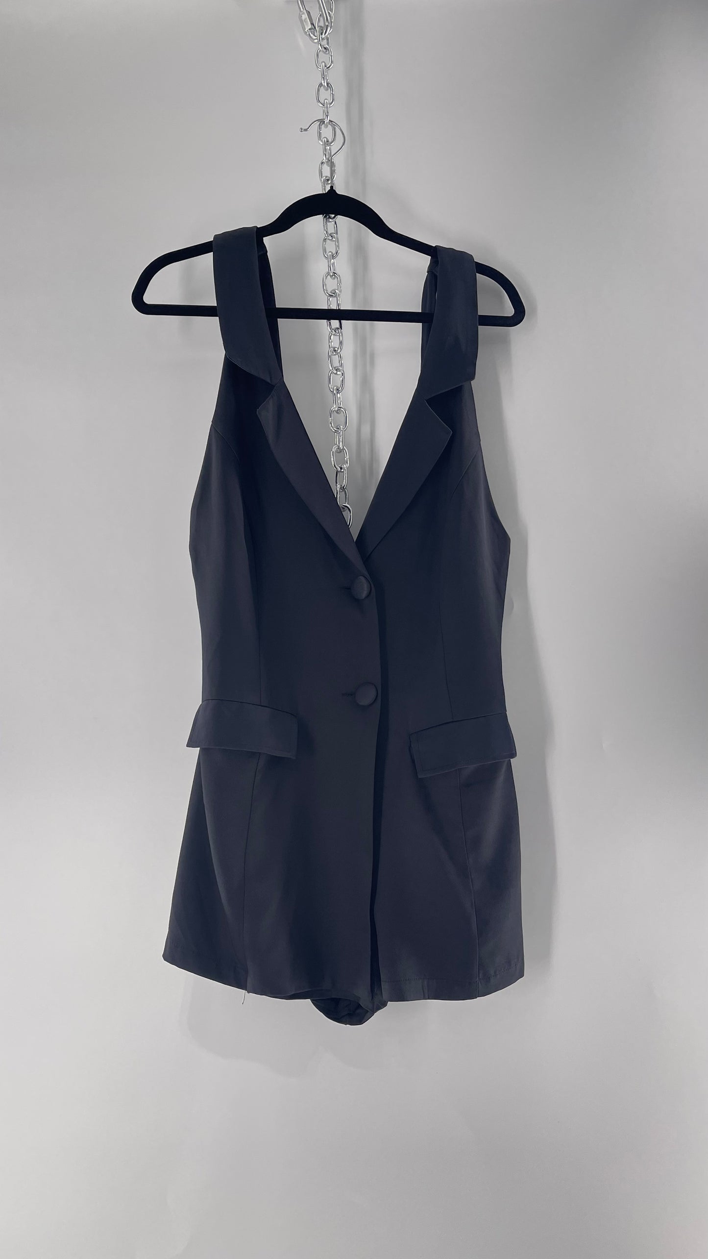 Free People Black Blazer Tuxedo Sleeveless Romper Jumpsuit (S)