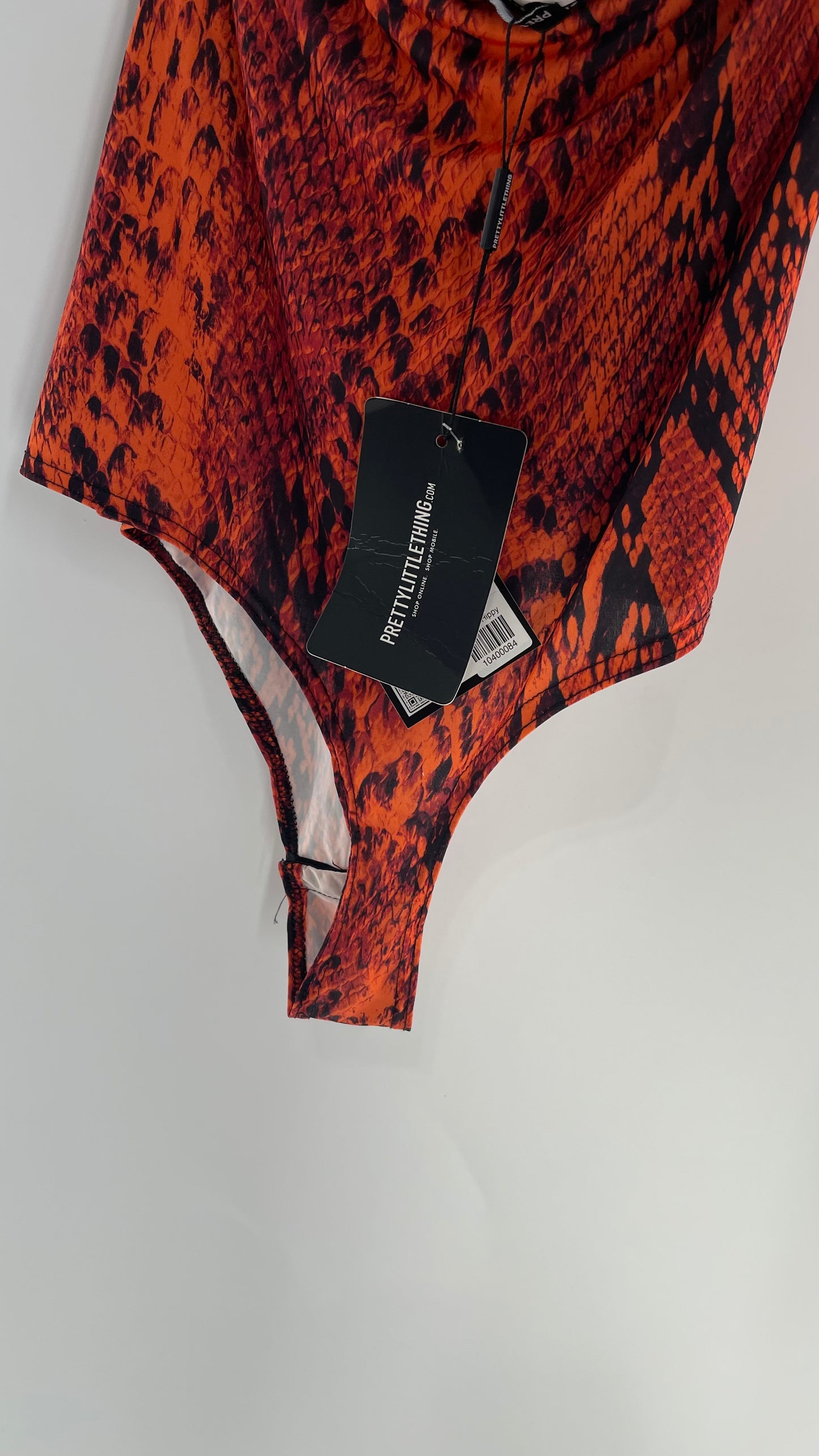 Pretty Little Thing Orange Snake Print Wrap Around Single Sleeve Bodysuit with Tags Attached(12)