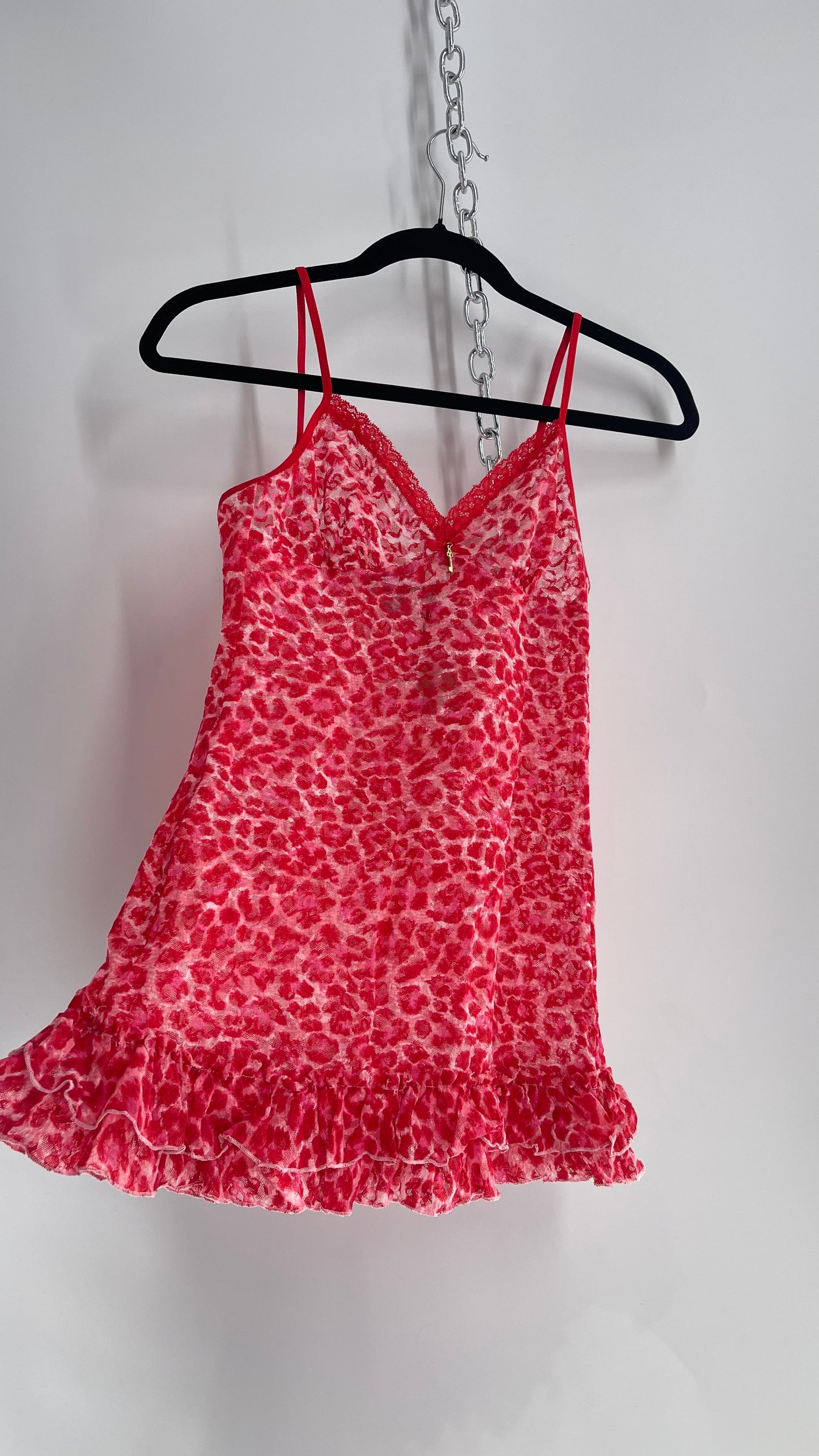 Vintage Victoria’s Secret Red Pink Cheetah Babydoll Slip (Medium)