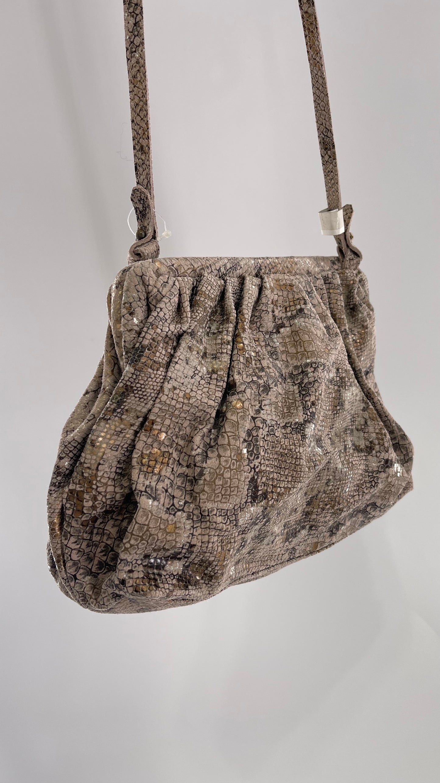 Free People Genuine Leather Clutch and Shoulder Bag Snake Print with Reflective Silver and Gold Flecks