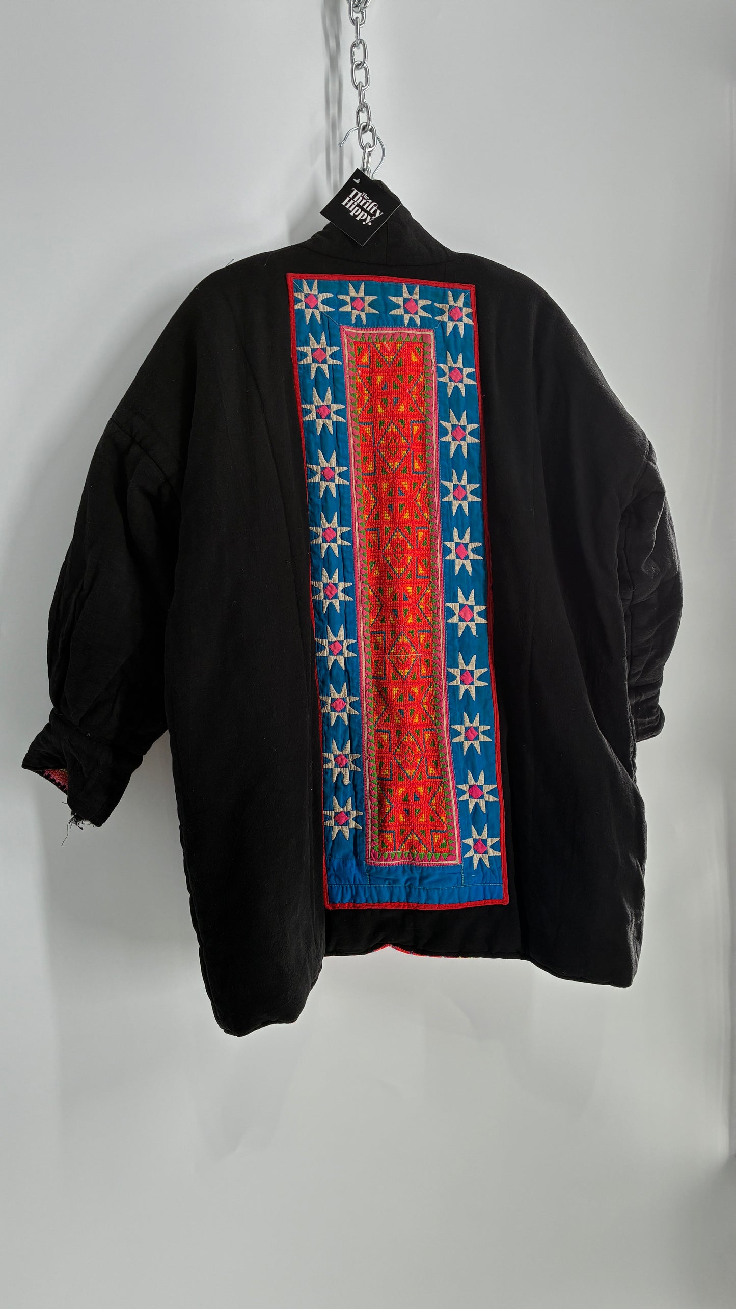 One Size Neon Pink Fully Embroidered and Quilted Reversible Puff Sleeve Coat (Large)