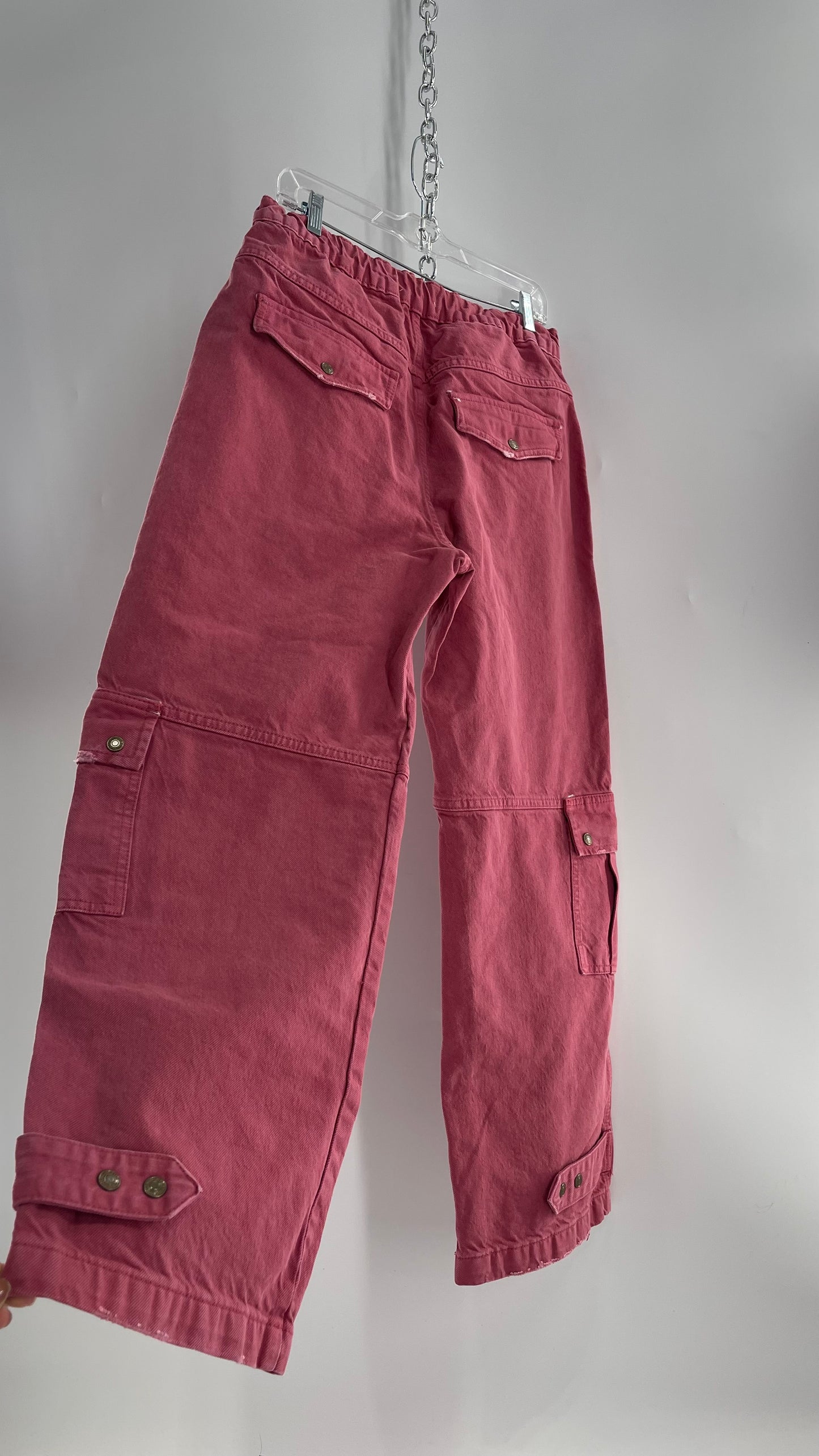 Free People Heavy Duty Mauve Pink Canvas/Carpenter Baggy Cargos with Tags Attached (29)