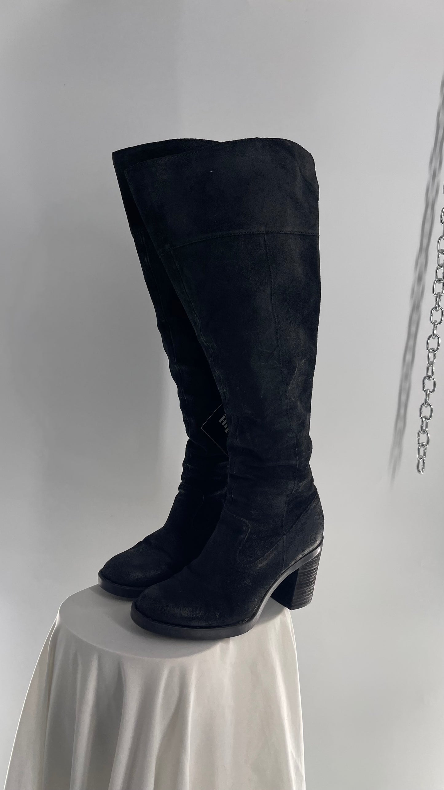 Born Metallic Textured Black Suede Tall Boot (8.5)