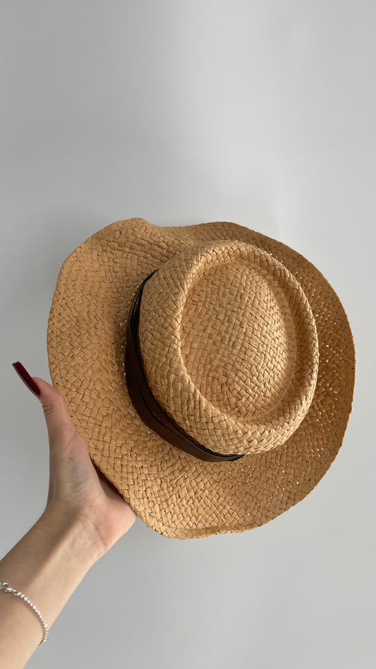 Staring at Stars Tan Straw Sun Hat with Belted Detail