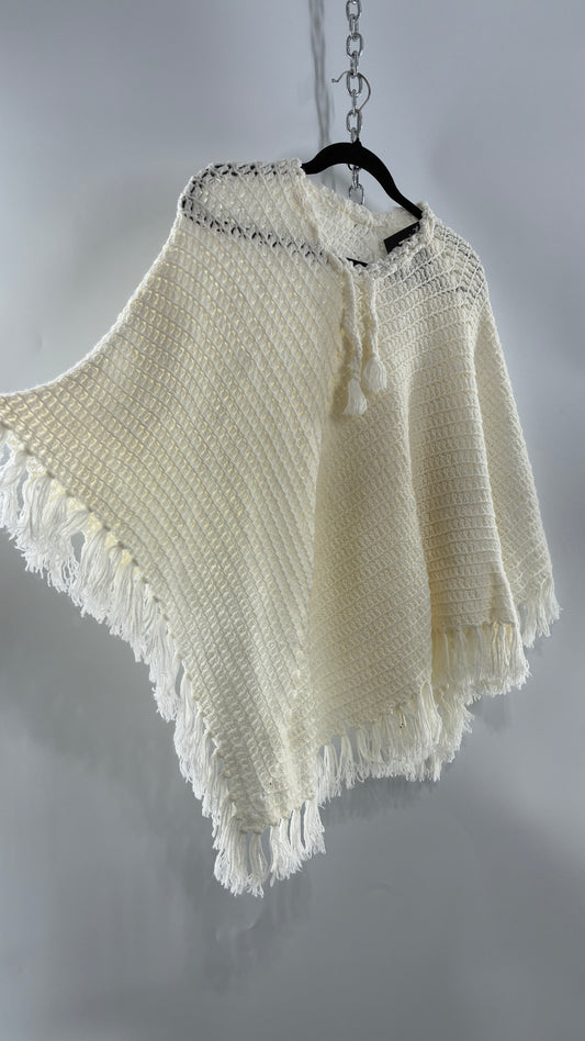 Vintage Off White Hand Knit Poncho