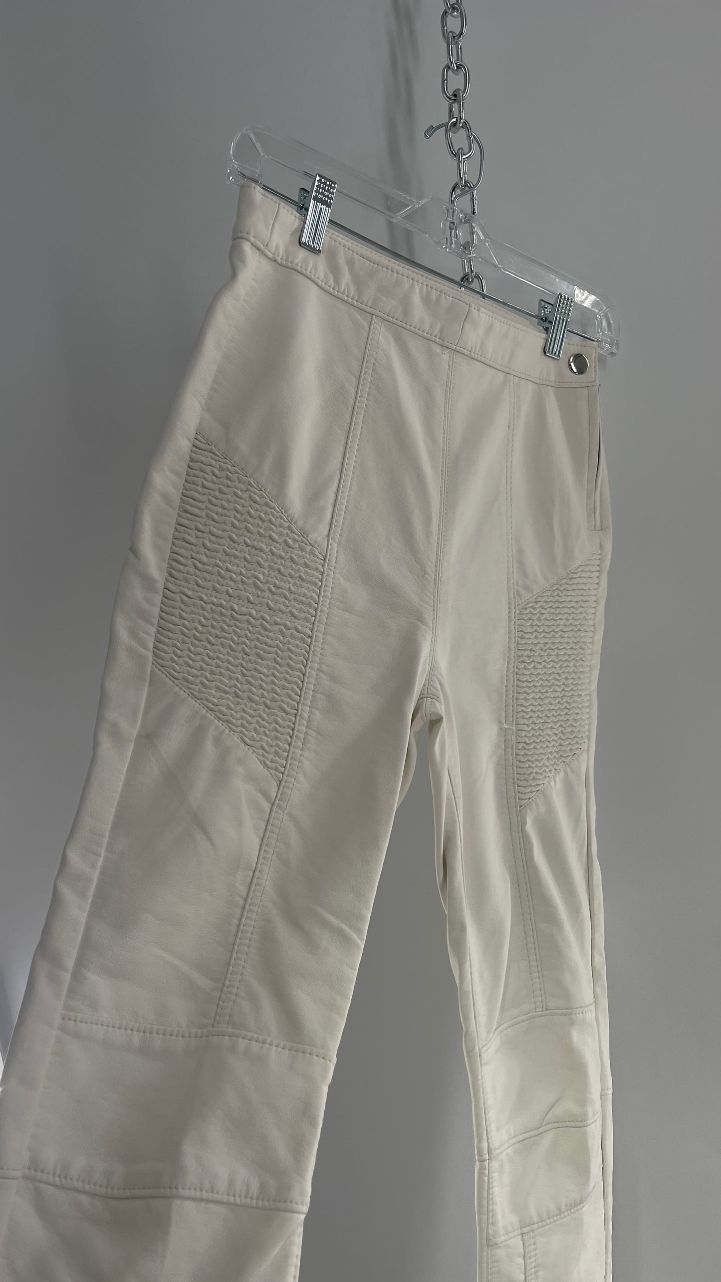 Free People Off White Vegan Leather Zipper Ankle, Pleated Panels Moto Pant (2)