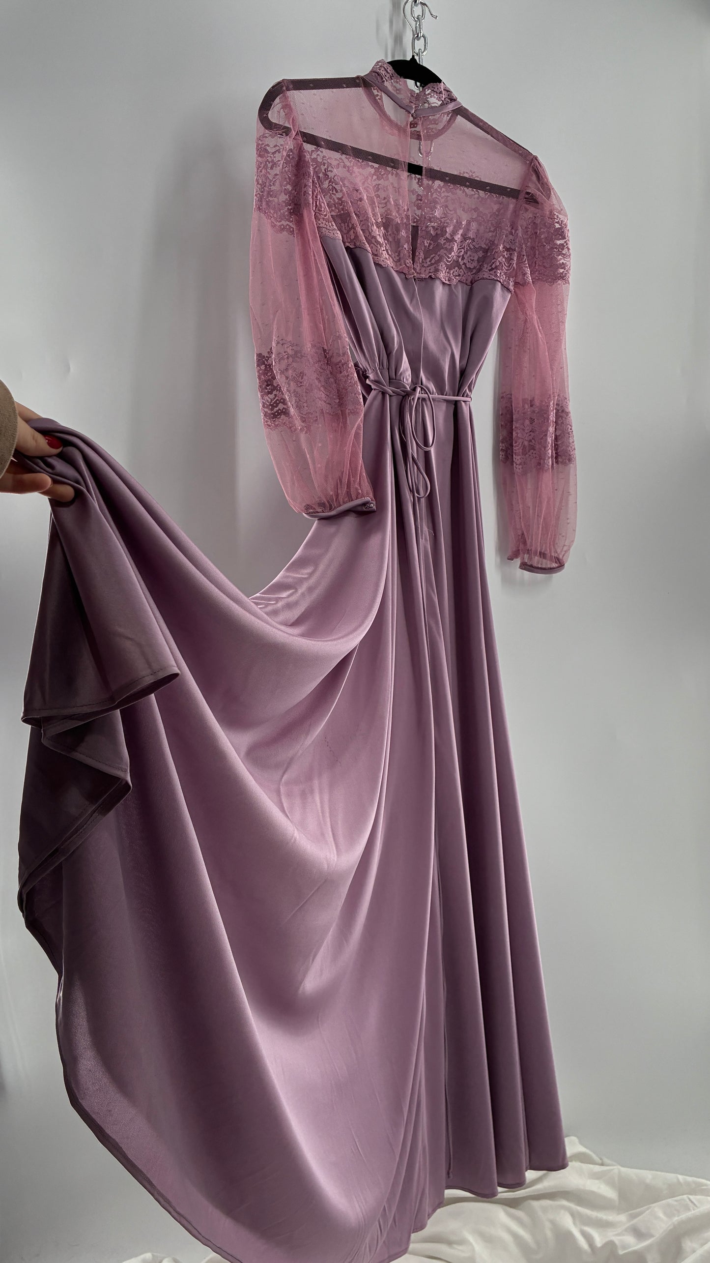 Vintage Handmade Dusty Purple Mauve Bubble Sleeve Maxi Dress (XS/S)