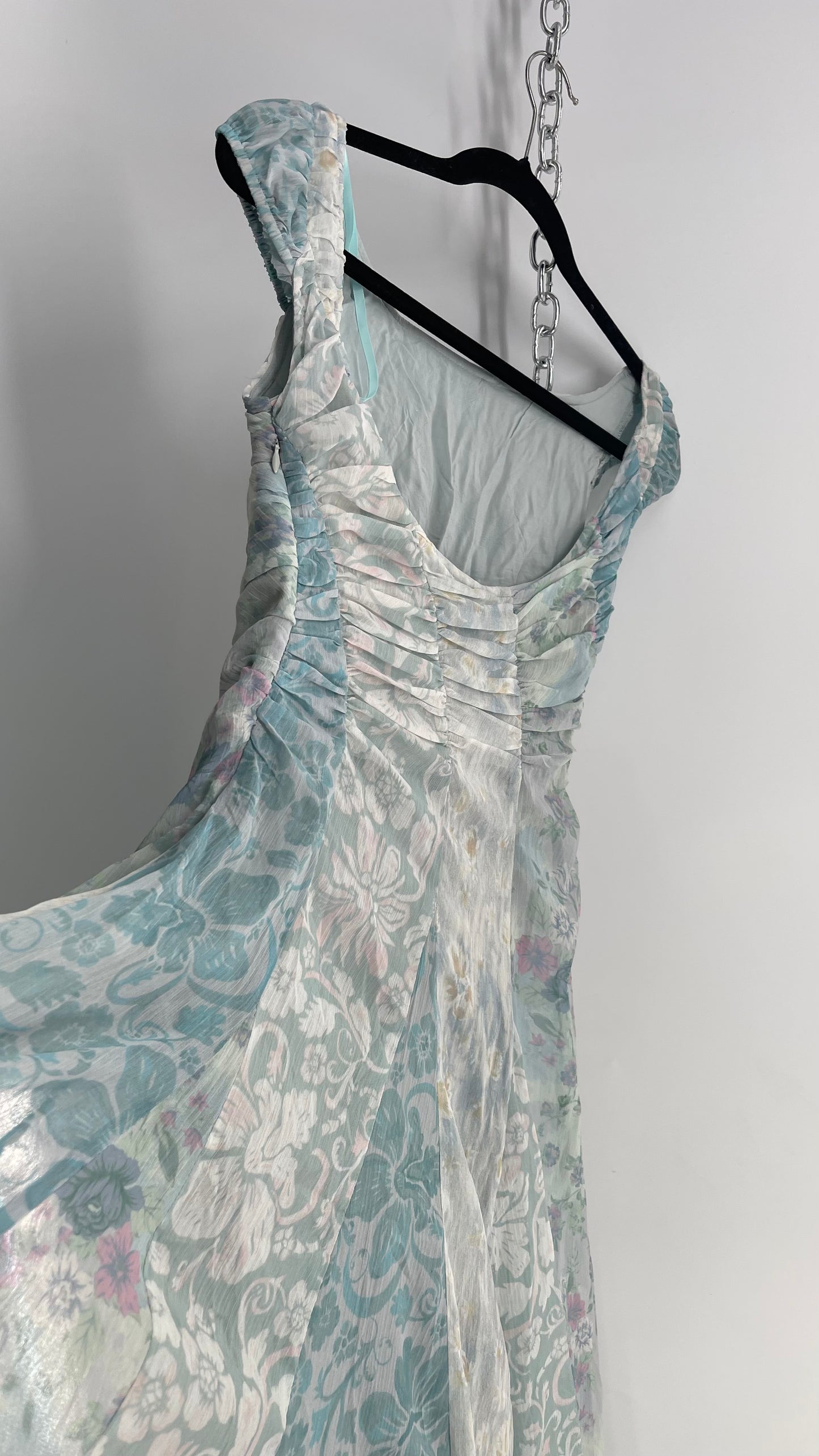 Free People Heart to Heart Blue Ruche Bust Handkerchief Hem Gown (0)