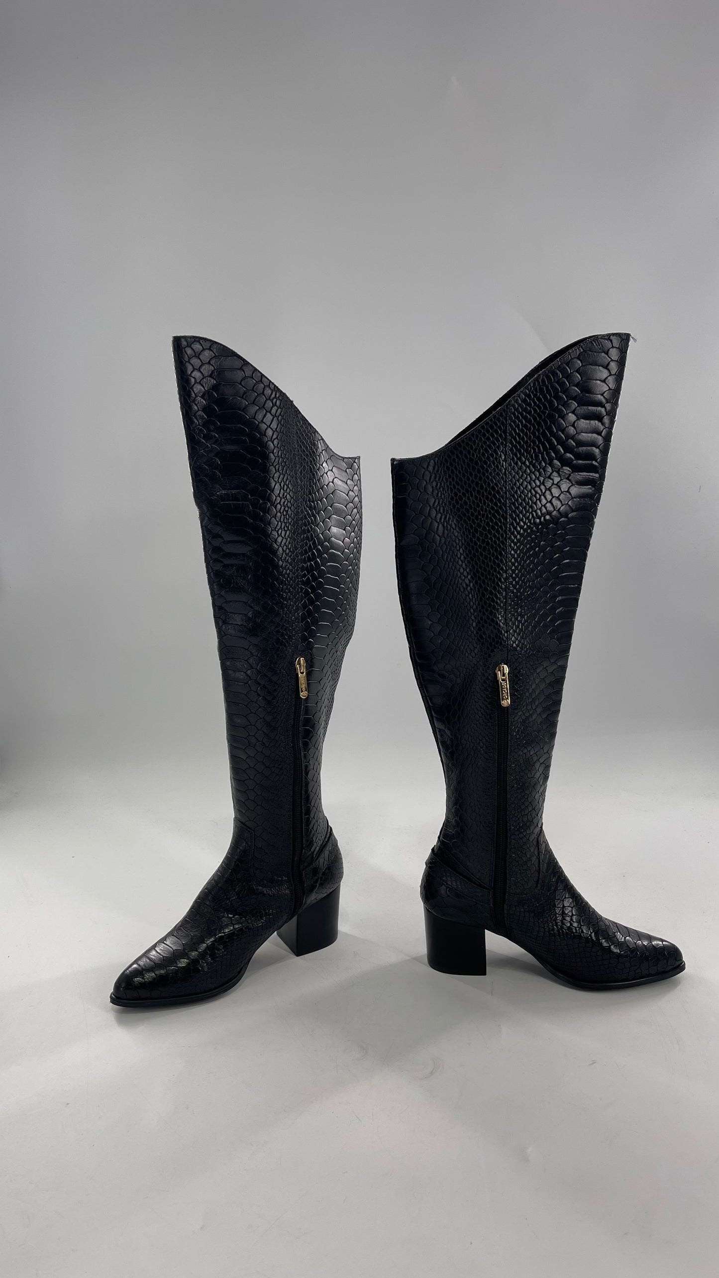 ORCADE Genuine Brazilian Leather Crocodile Embossed/Textured Knee High Boots (5)