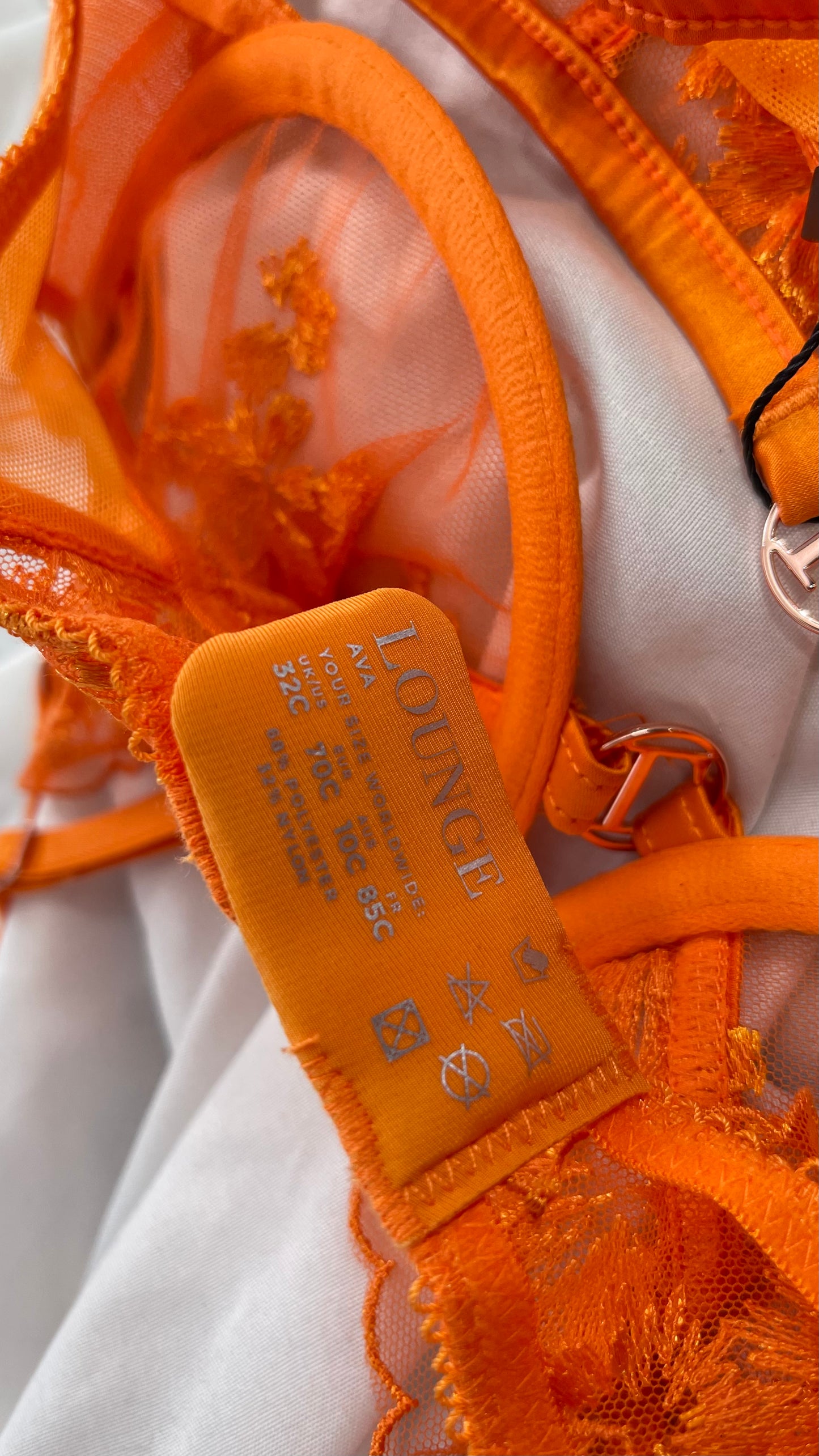 LOUNGE Orange Ava Bra, Garter and Panty Set with Tags Attached (32C, XS)