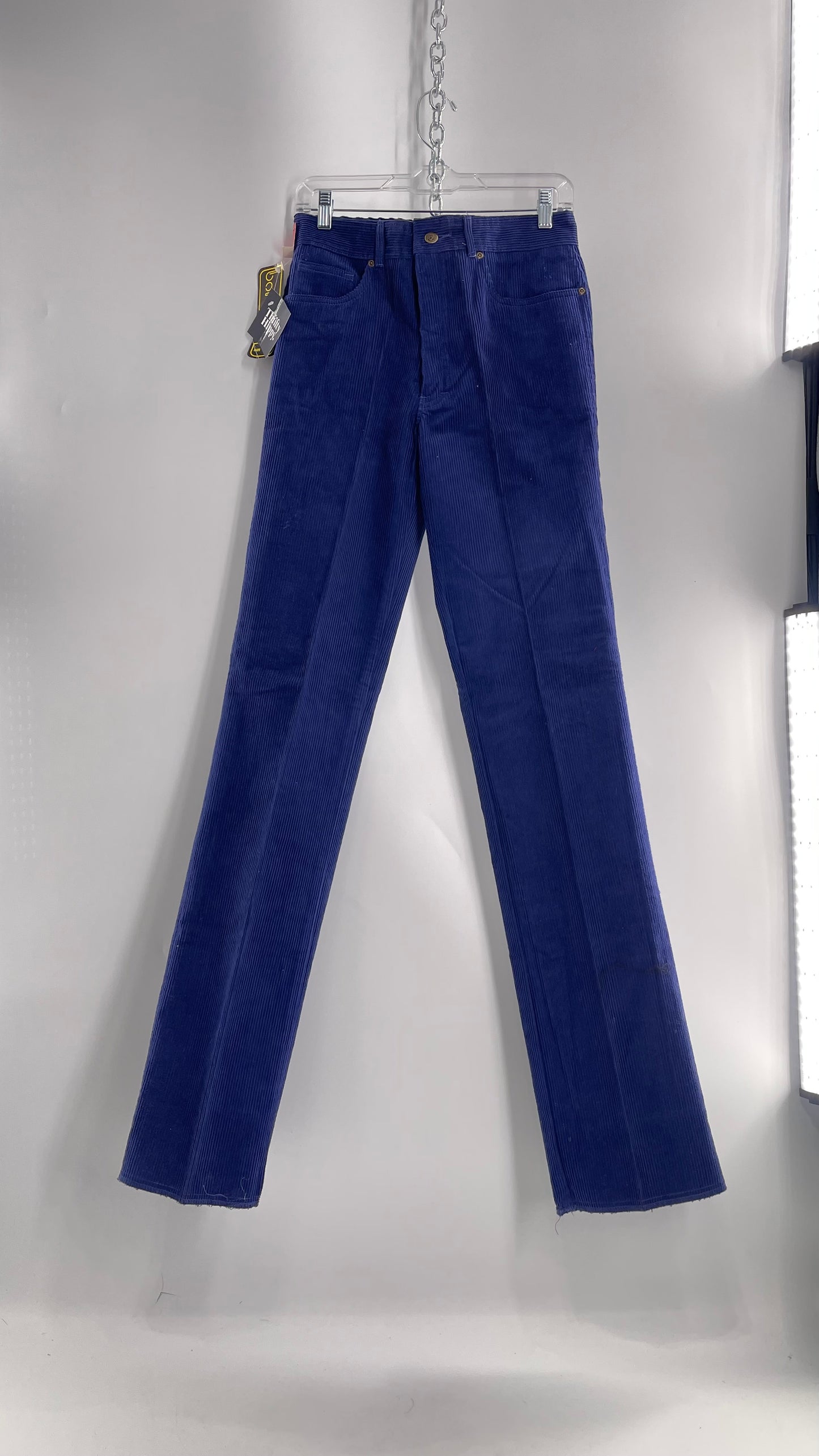 Deadstock Ultra Rare Vintage 1980s BON JOUR Cobalt Blue High Waisted Corduroy Straight Legs (29)