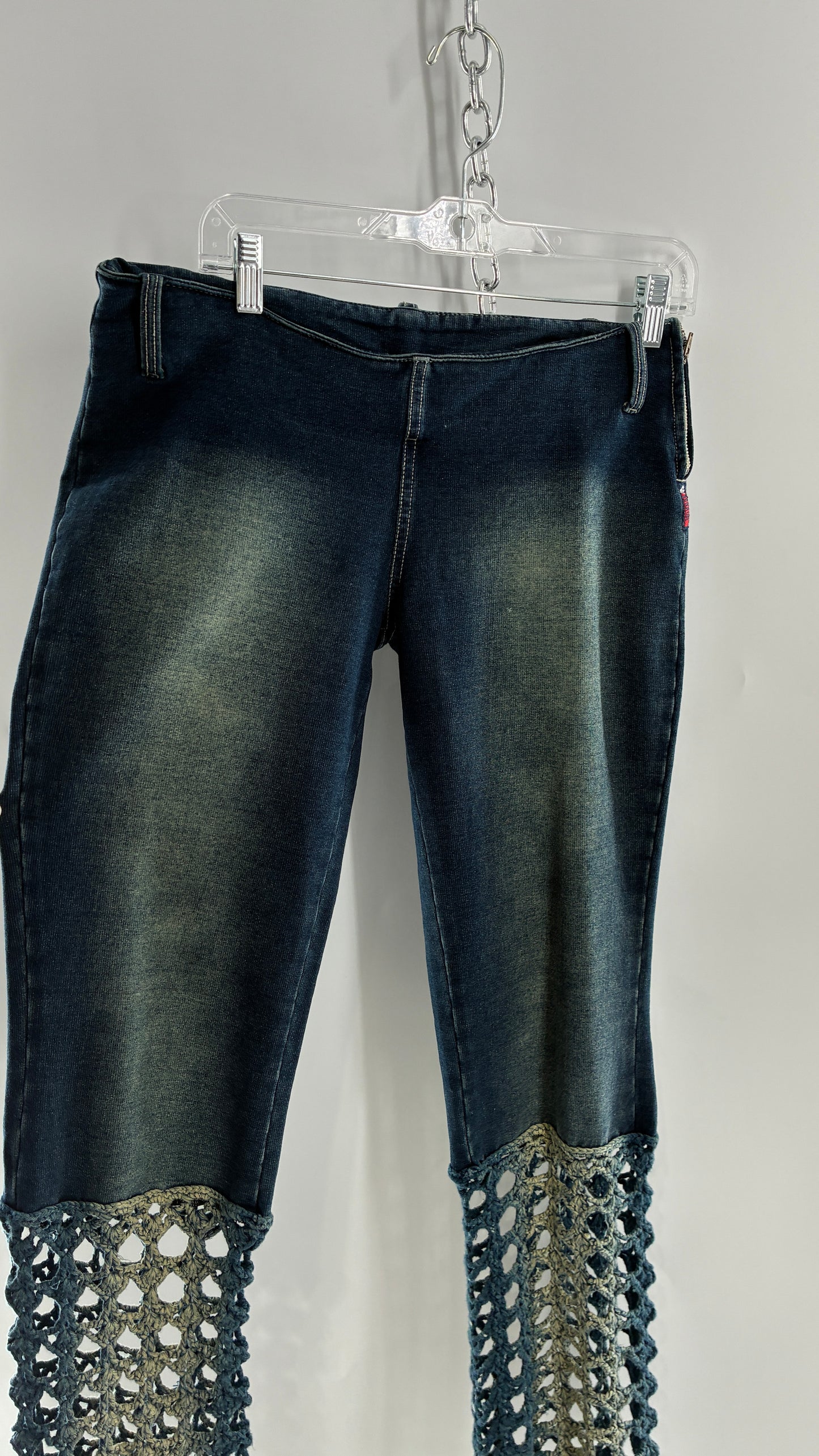 Vintage BONAIRE 1990s Rare Jeans with Faded Thighs + Bum, Low Waist, and Crochet Legs (34)