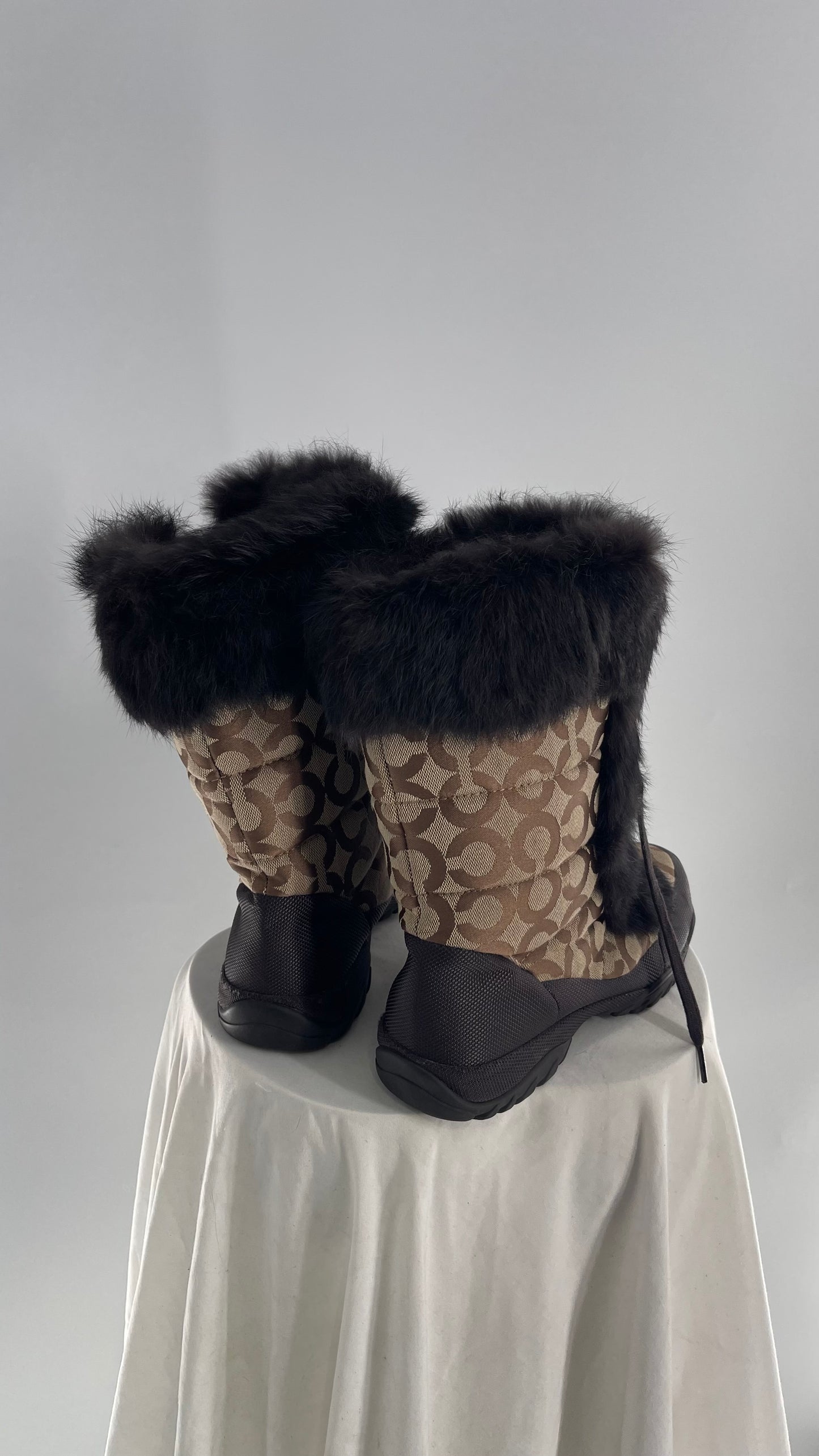 COACH Jennie Signature Quilted All Over Monogram Print Winter Boot with Rabbit Fur Trim (9)