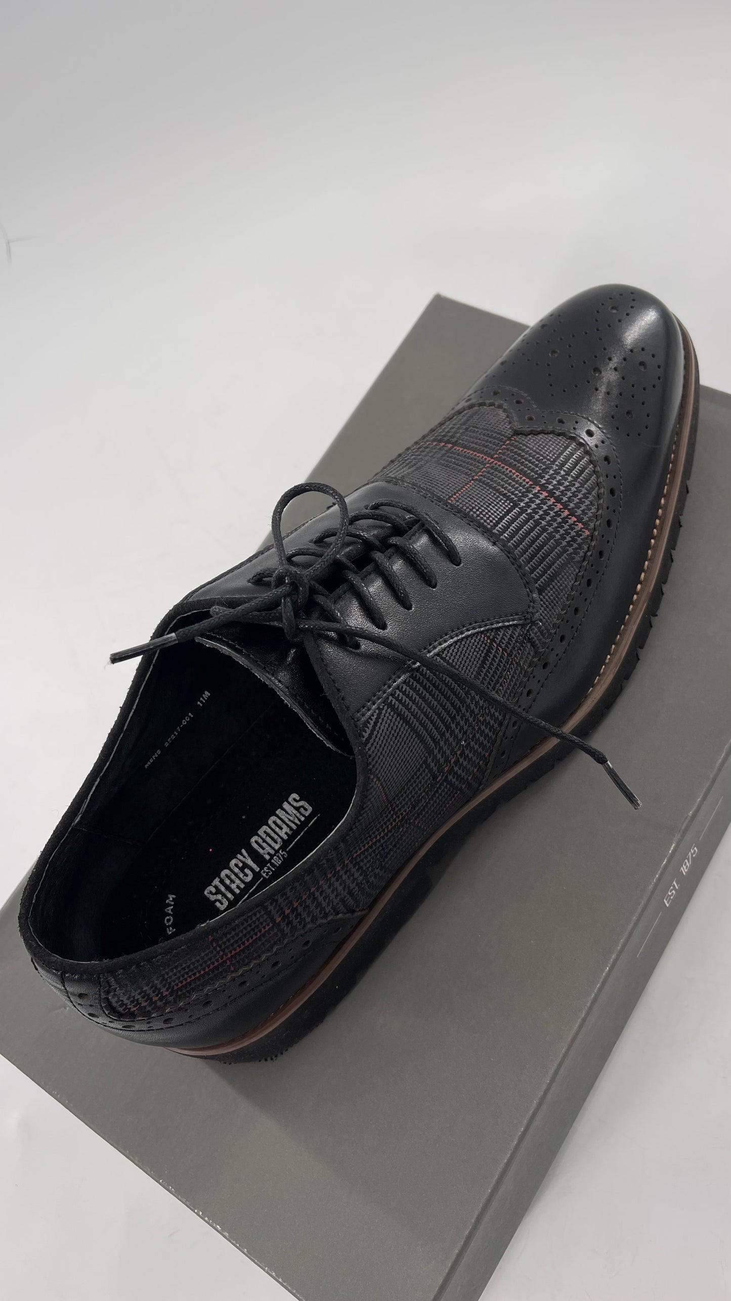 Stacy Adam’s Grey and Black, Plaid and Leather WingTip Oxfords (11)